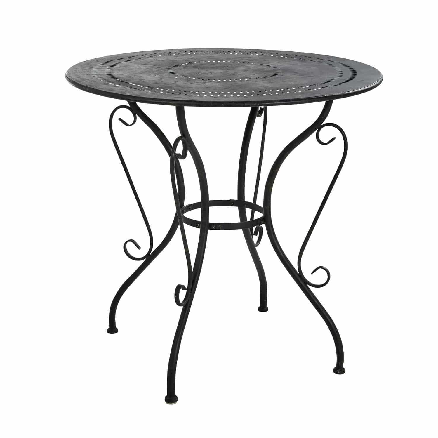 Table Aube Table ronde en métal noir avec plateau ajouré et pieds décoratifs pour jardin