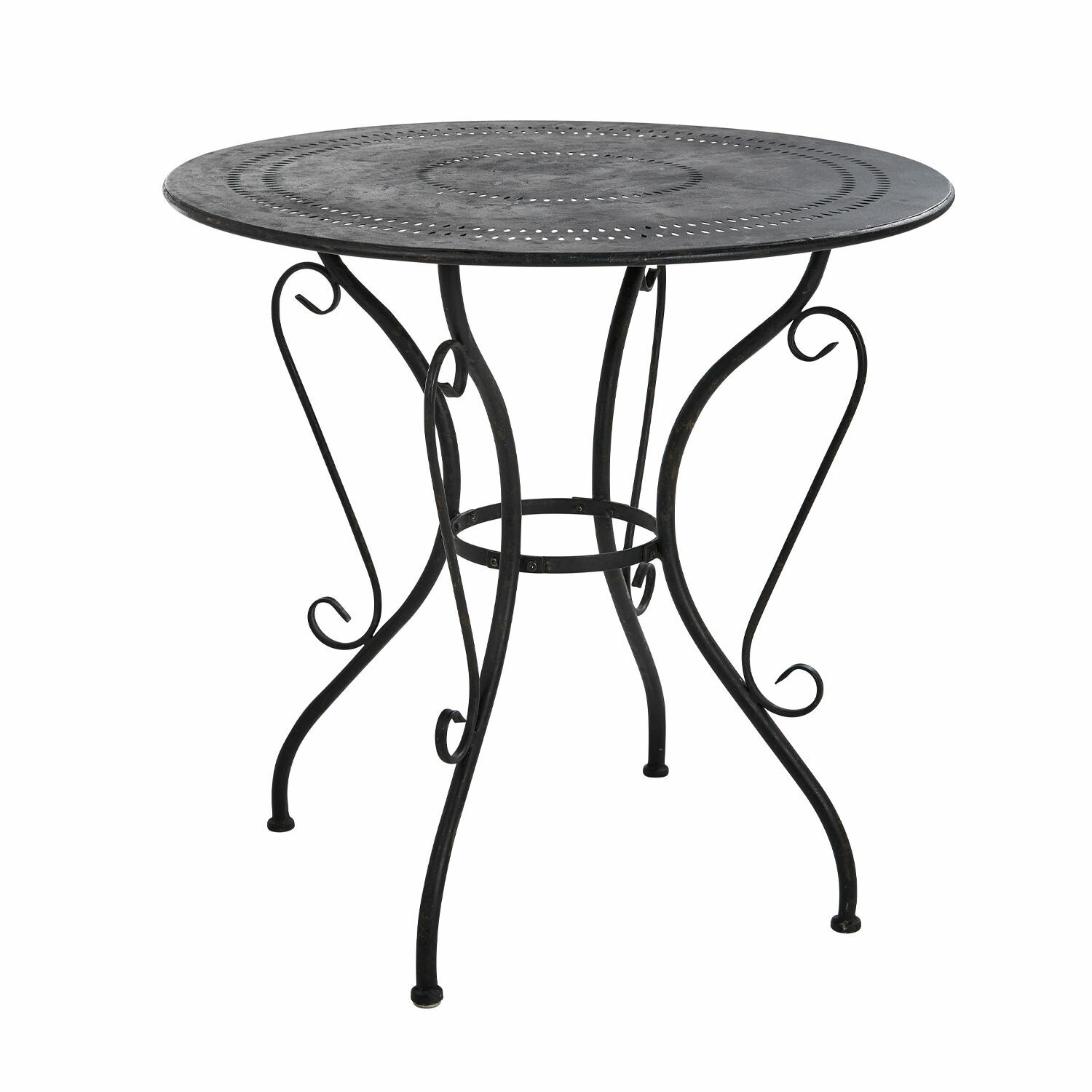 Table Aube Table ronde en métal noir avec plateau ajouré et pieds décoratifs pour jardin