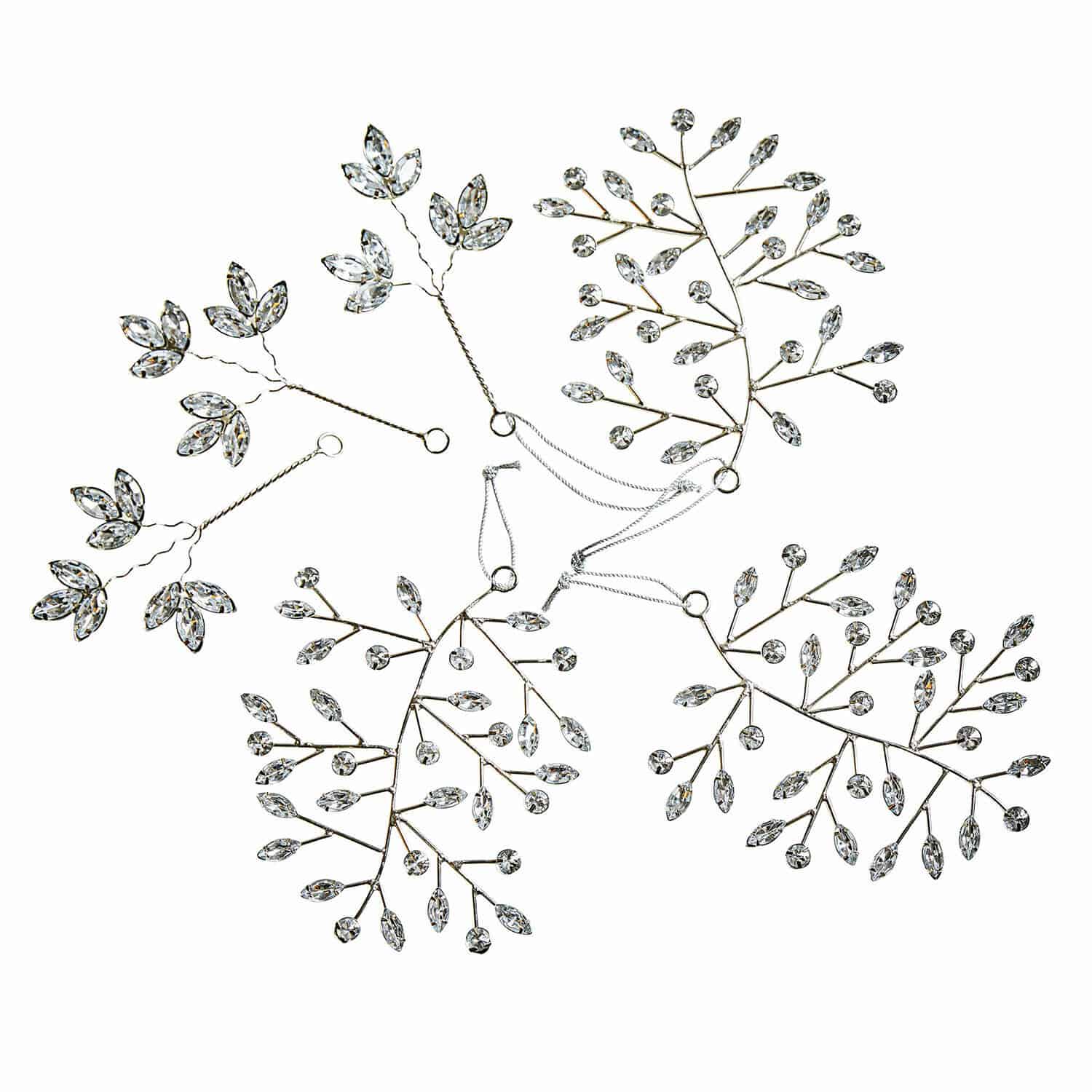 Lot de 6 décorations de Noël Eileen Accessoires de cheveux délicats en cristaux transparents sur fil argenté, décoration de mariage