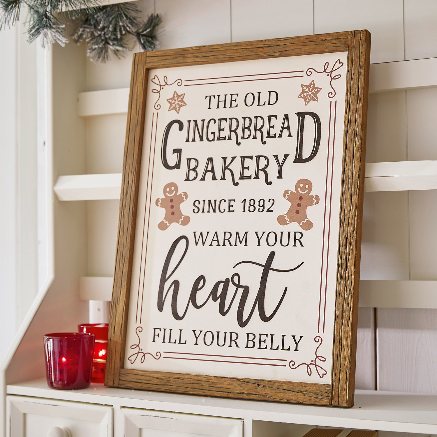 Tableau décoratif Bakery Cadre en bois avec inscription décorative sur la boulangerie de pain d'épices et ambiance festive