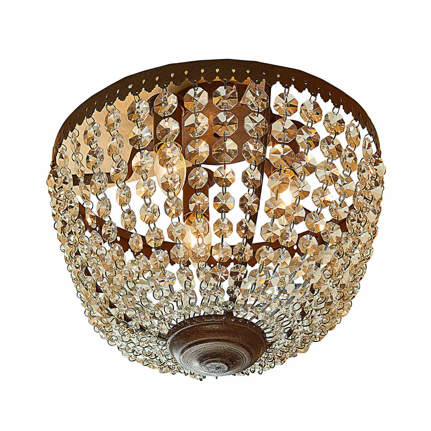 Plafonnier Tarim Plafonnier avec pendentifs en cristal et cadre métallique rouillé, lampe décorative LED