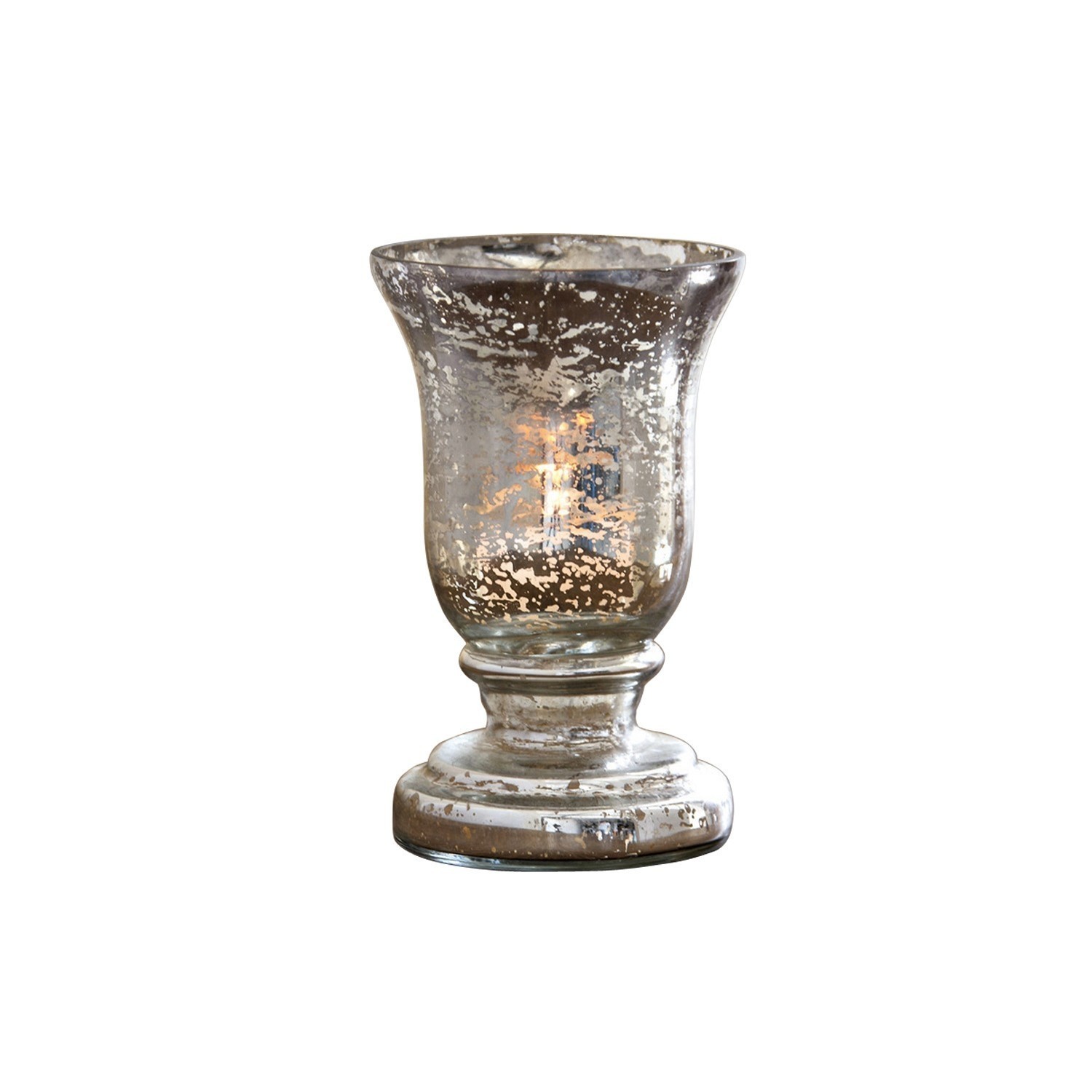 Photophore Catus Bougeoir en verre avec finition argentée vieillie, élément décoratif pour ambiance chaleureuse