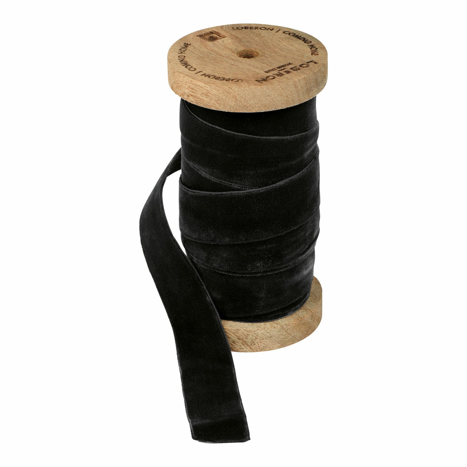 Ruban de velours Andaris Ruban en velours noir enroulé sur une bobine en bois pour décoration et couture