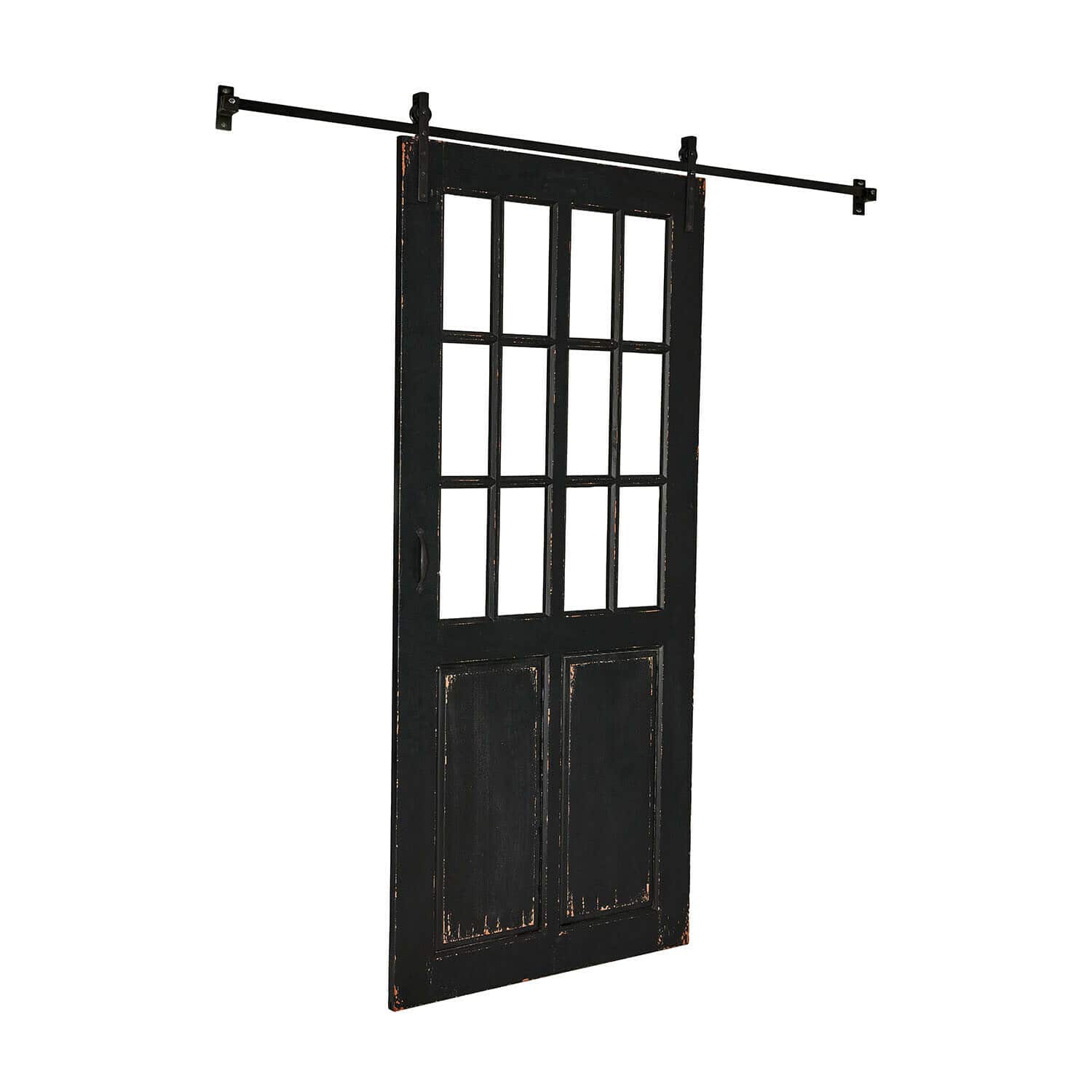 Porte coulissante Sorelles Porte coulissante noire en bois avec panneaux vitrés et poignée métallique pour intérieur