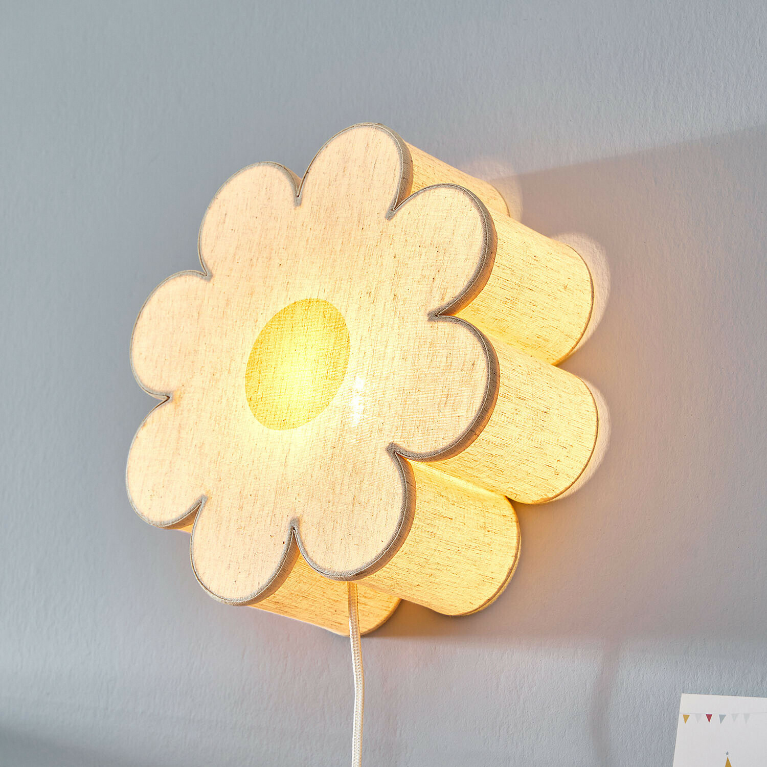 Applique murale en forme de fleur en tissu beige clair, lampe décorative pour chambre d'enfant