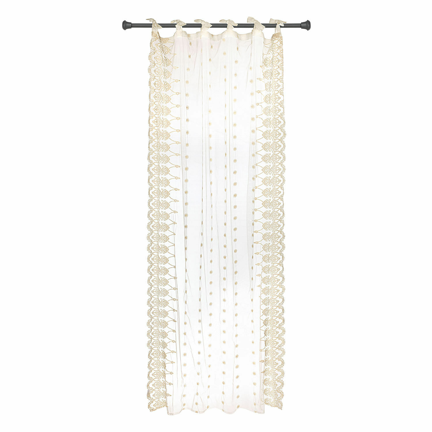 Voilage Elaisa Voilage blanc transparent avec dentelle beige et broderie, décoration de fenêtre élégante