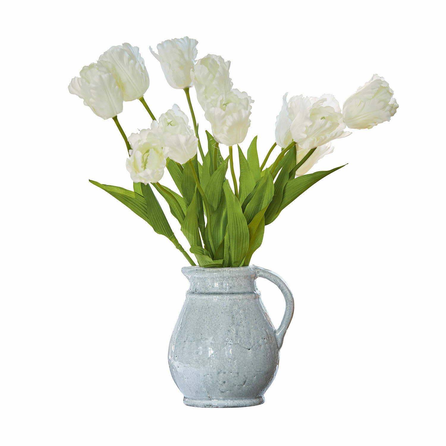 Lot de 6 fleurs décoratives Lamarr Bouquet de tulipes blanches dans une cruche en céramique grise pour décoration intérieure