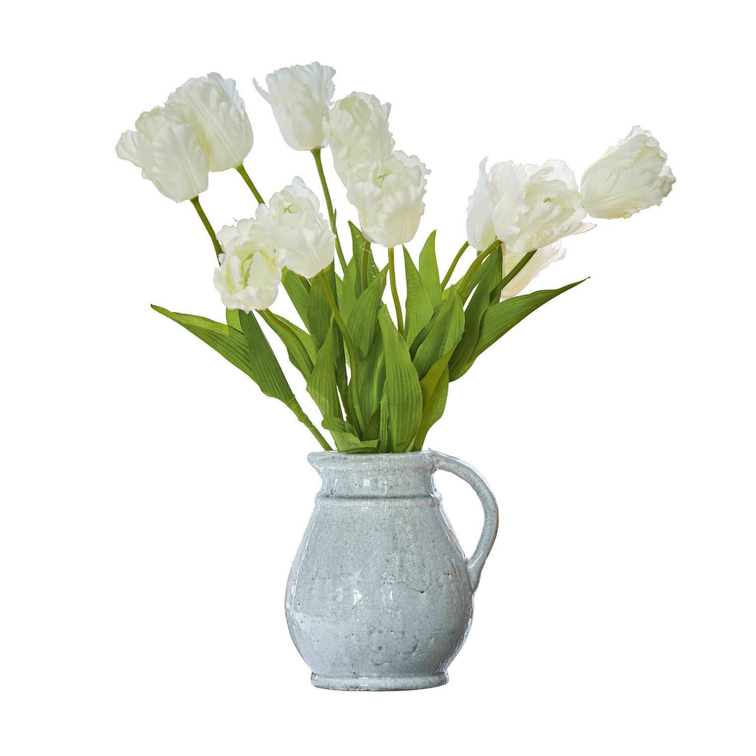 Lot de 6 fleurs décoratives Lamarr Bouquet de tulipes blanches dans une cruche en céramique grise pour décoration intérieure