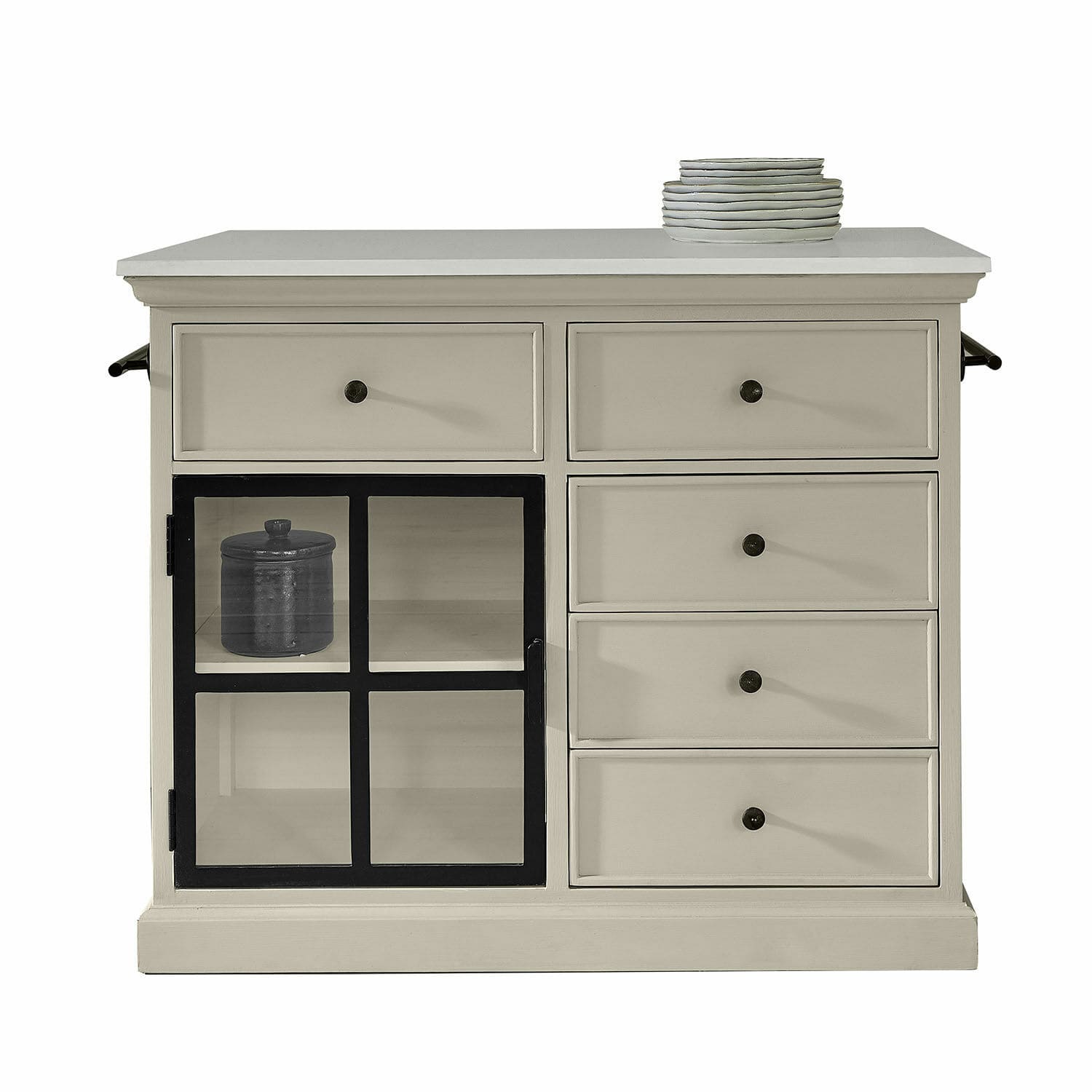 Îlot de cuisine Orlévine Buffet en bois beige avec tiroirs et porte vitrée pour rangement dans le salon