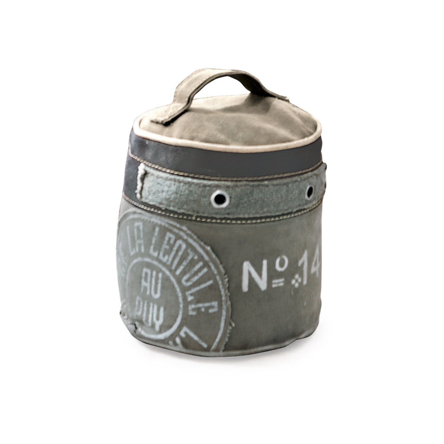 Arrêt de porte au Puy Sac gris en tissu avec poignée et impression vintage, contenant pratique pour rangement
