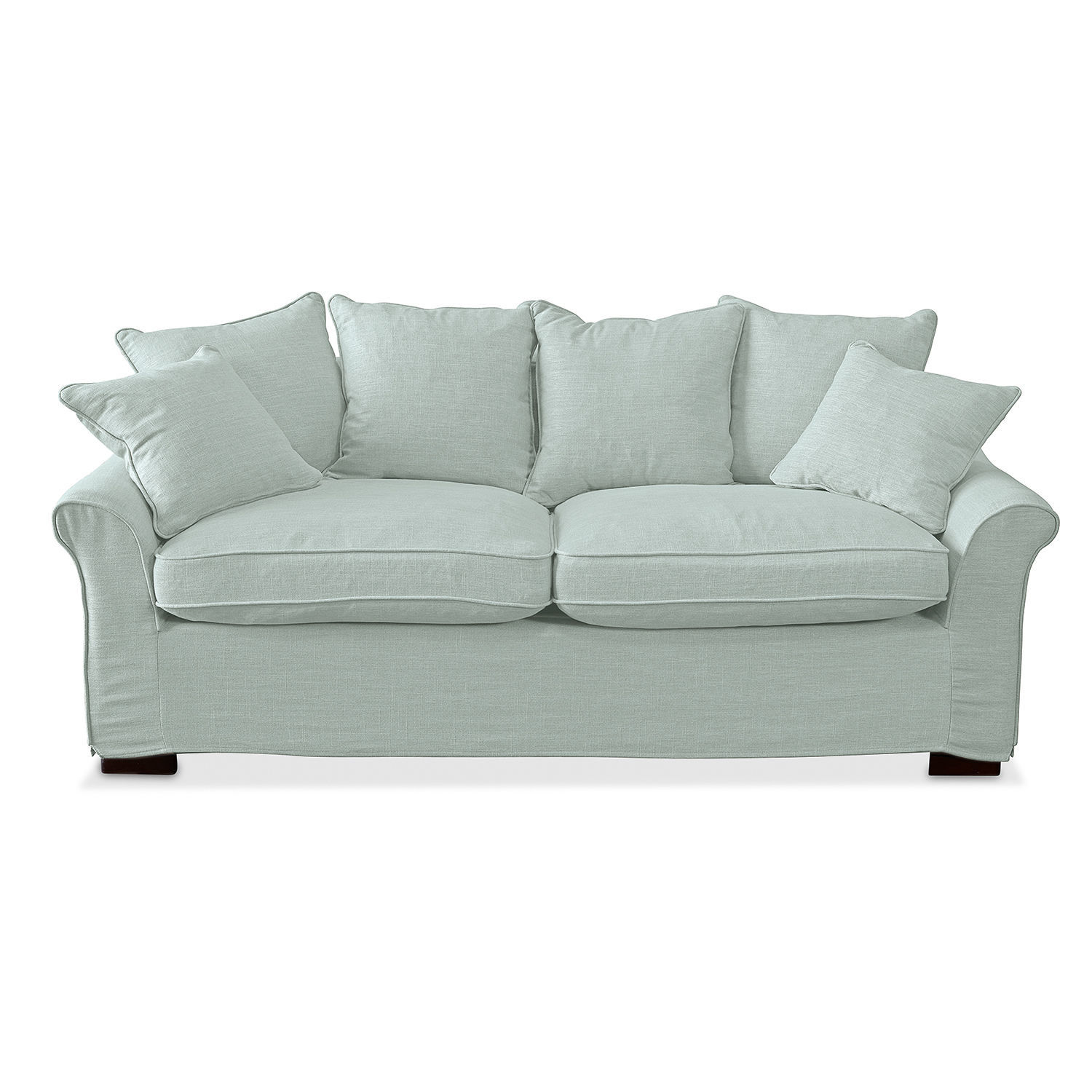 menthe Canapé Long Beach en tissu vert menthe avec coussins moelleux, idéal pour salon confortable