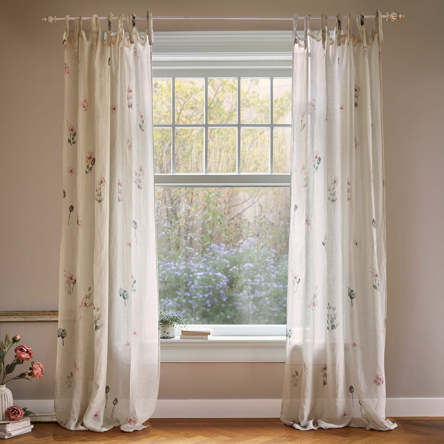 Rideau Normelie Rideaux en lin crème translucides avec motif floral délicat pour décoration de fenêtre élégante
