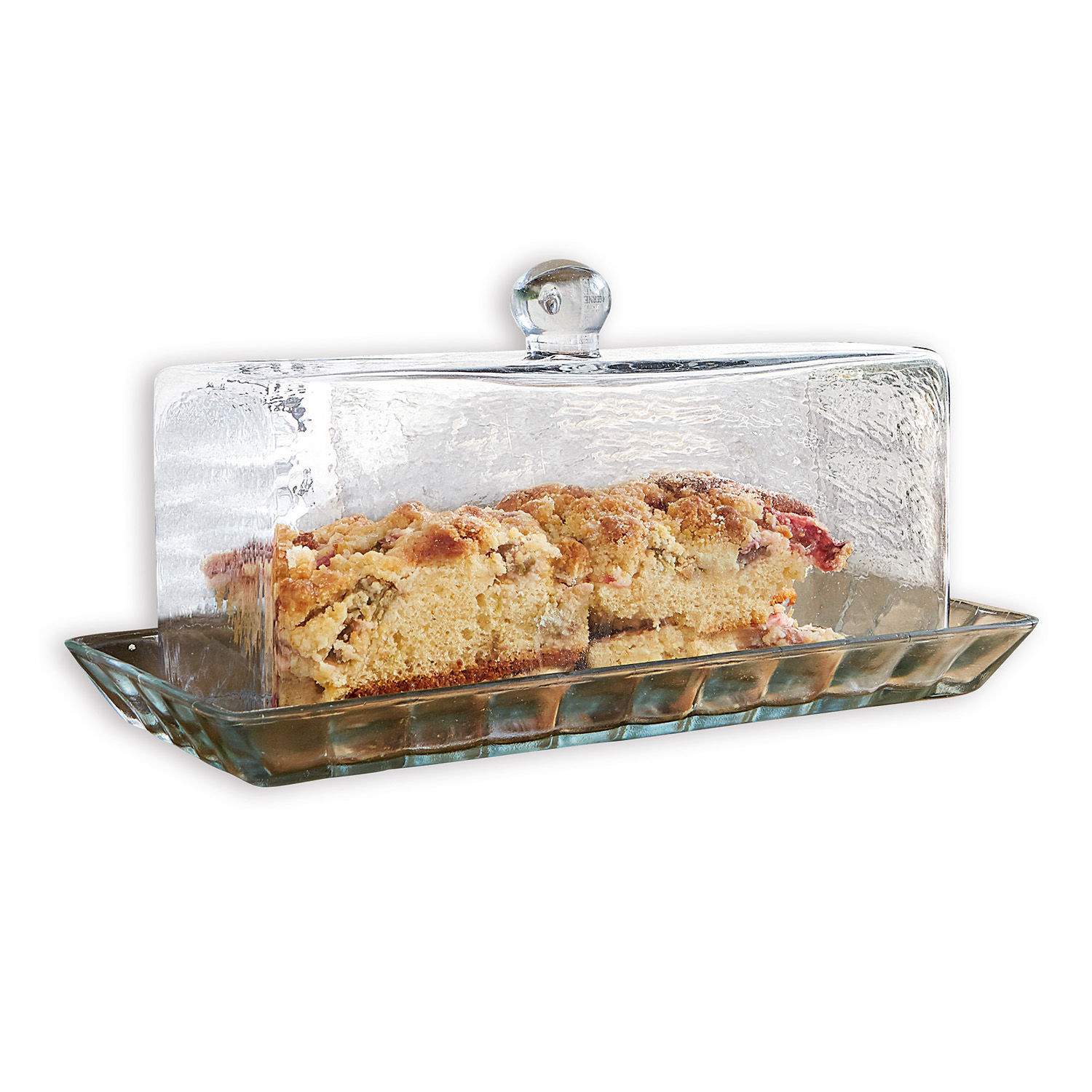 Cloche en verre avec plateau Nelia Boîte à gâteau en verre avec couvercle et part de gâteau croustillant à l'intérieur, ustensile de cuisine