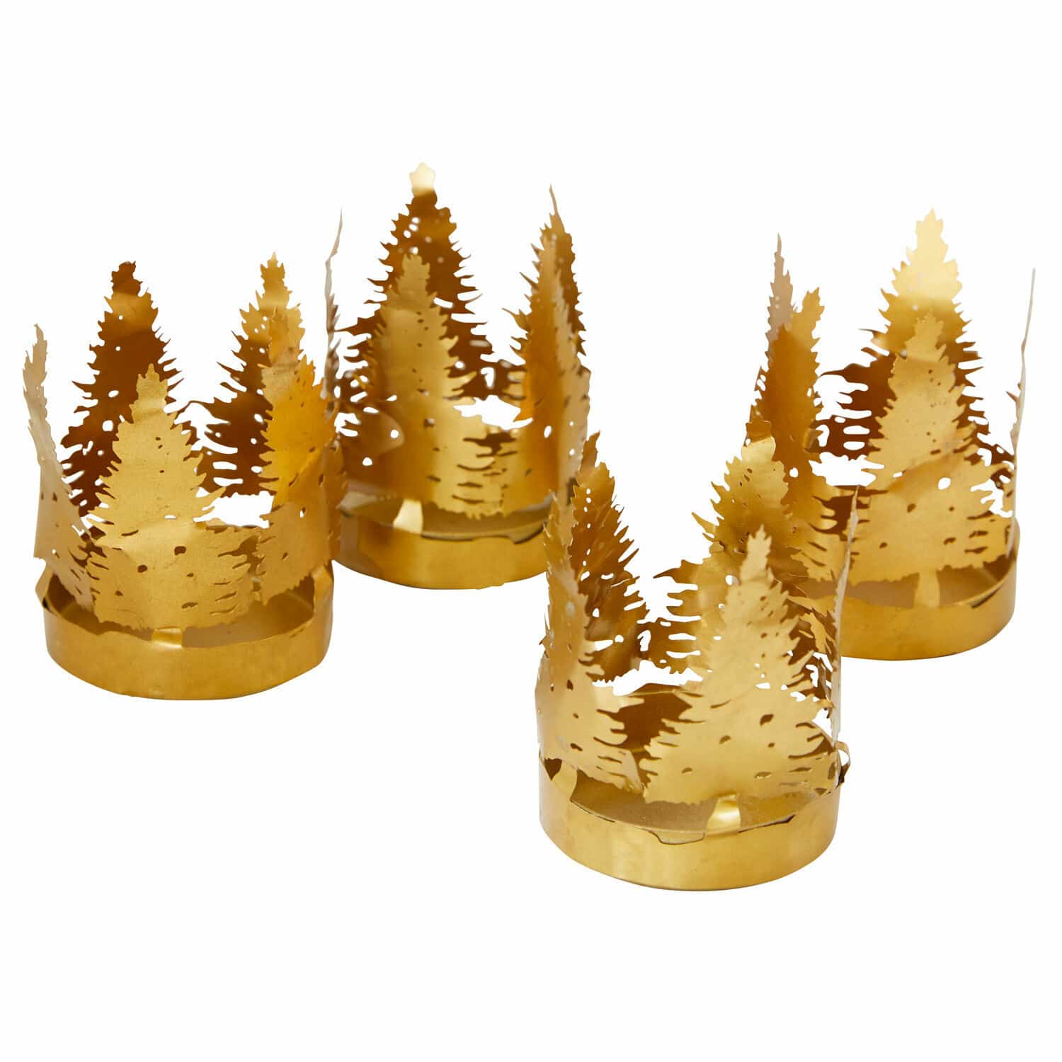 Lot de 4 porte-bougies chauffe-plats Ismerie Ensemble de 4 porte-bougies en métal doré avec motif d'arbres, décoration intérieure élégante