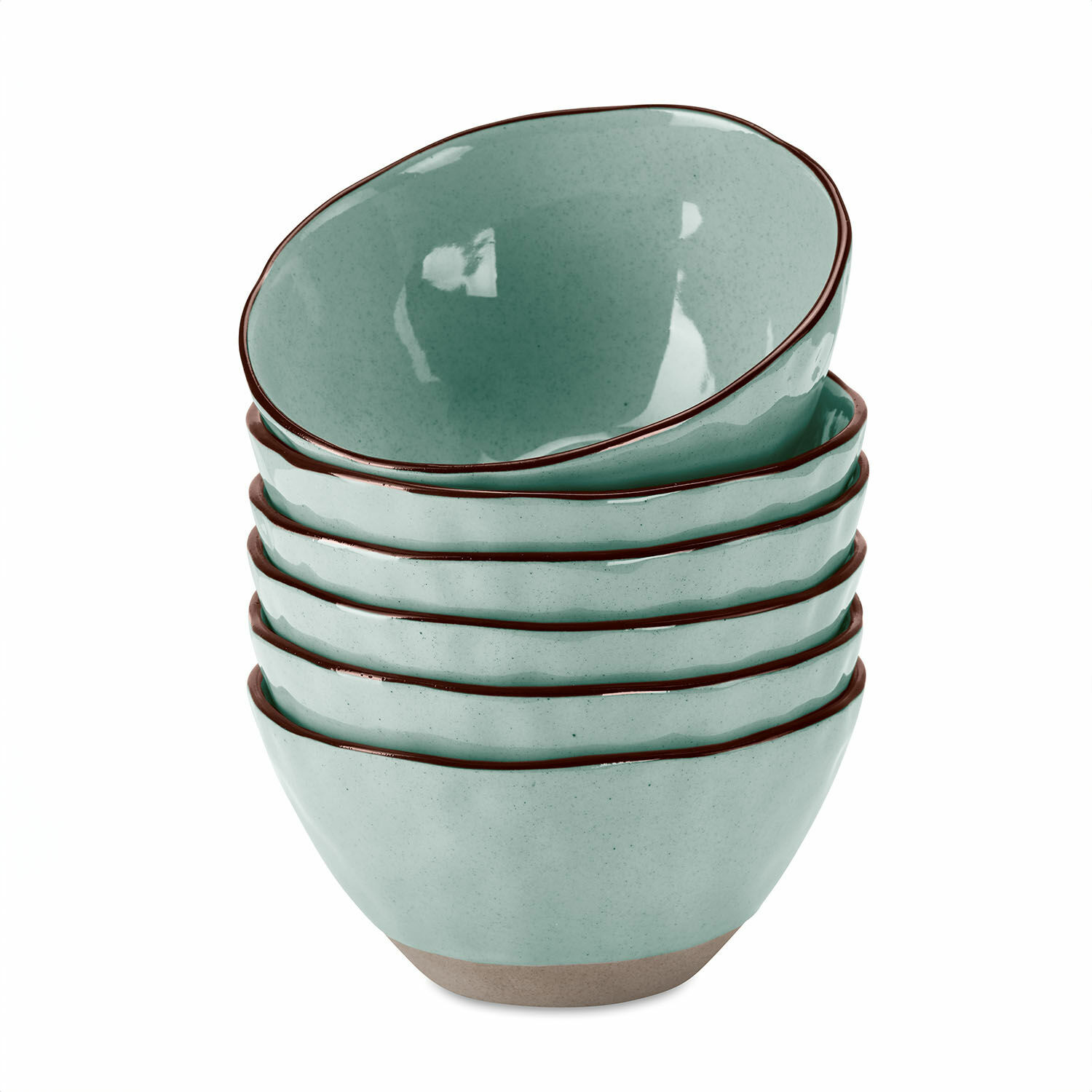 turquoise Ensemble de 6 bols en céramique turquoise Biarritz avec bord brun pour cuisine et repas