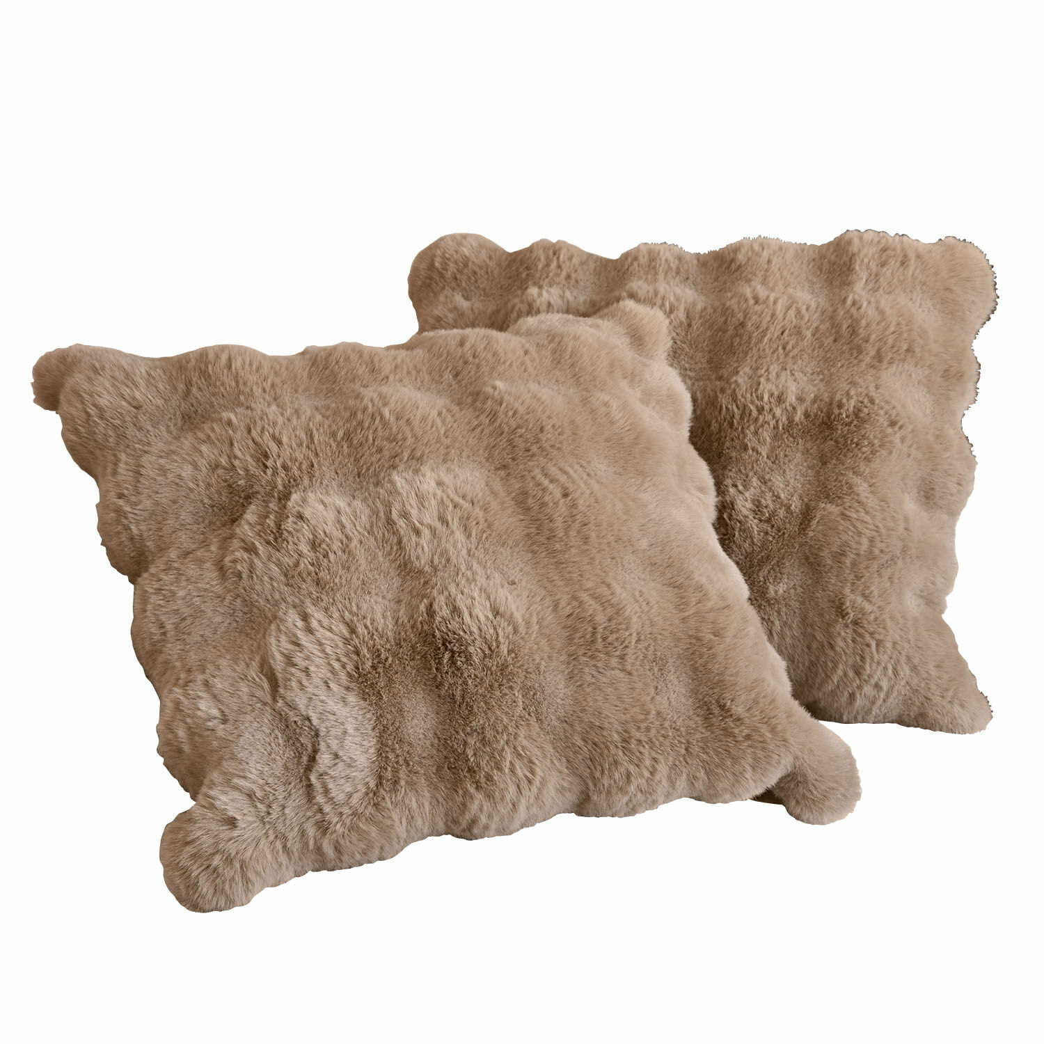 Lot de 2 housses de coussins Zalina Paire de coussins décoratifs en fausse fourrure beige, parfaits pour une ambiance chaleureuse