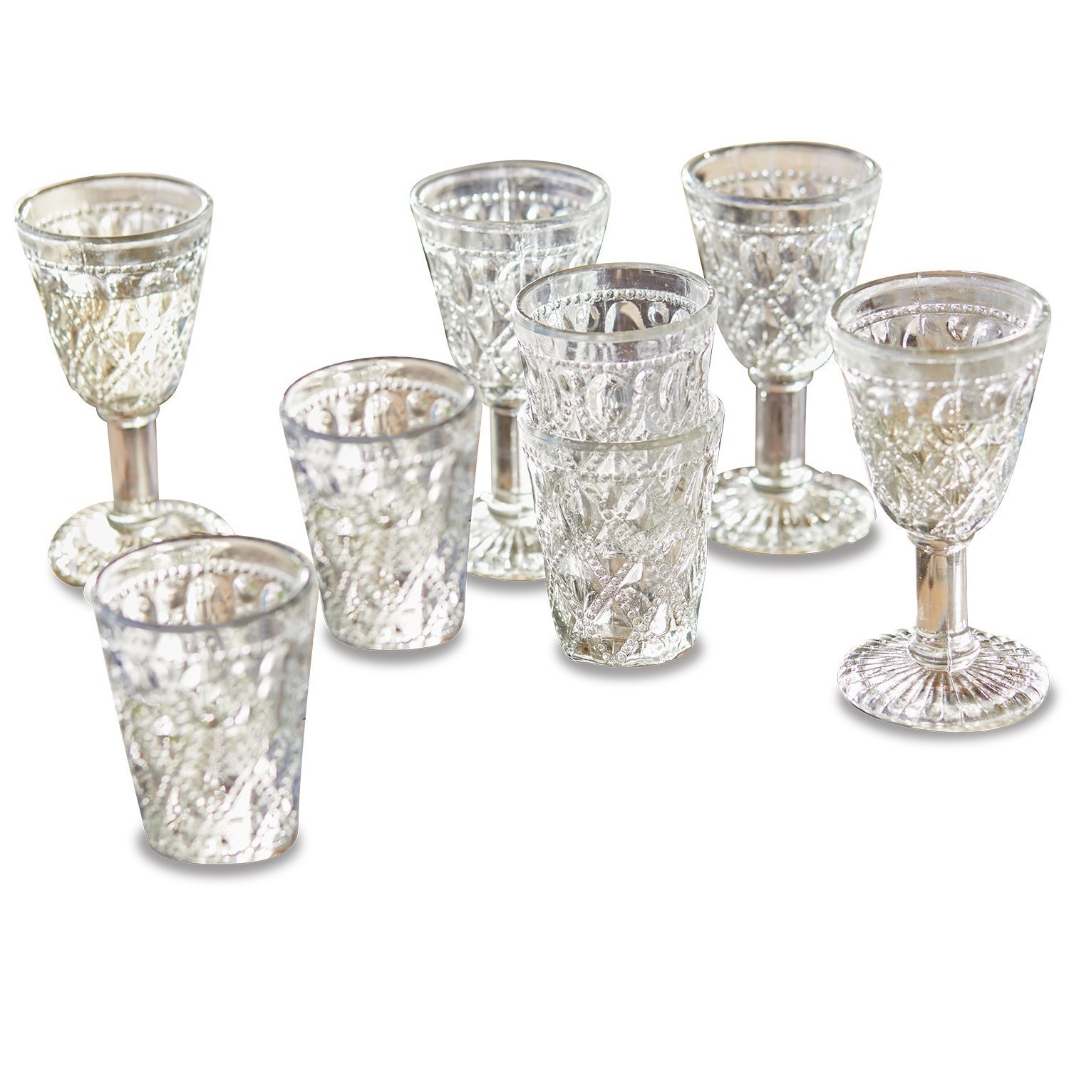 Lot de 8 verres Vérane Ensemble de verres et de coupes en verre transparent avec motif décoratif, vaisselle élégante