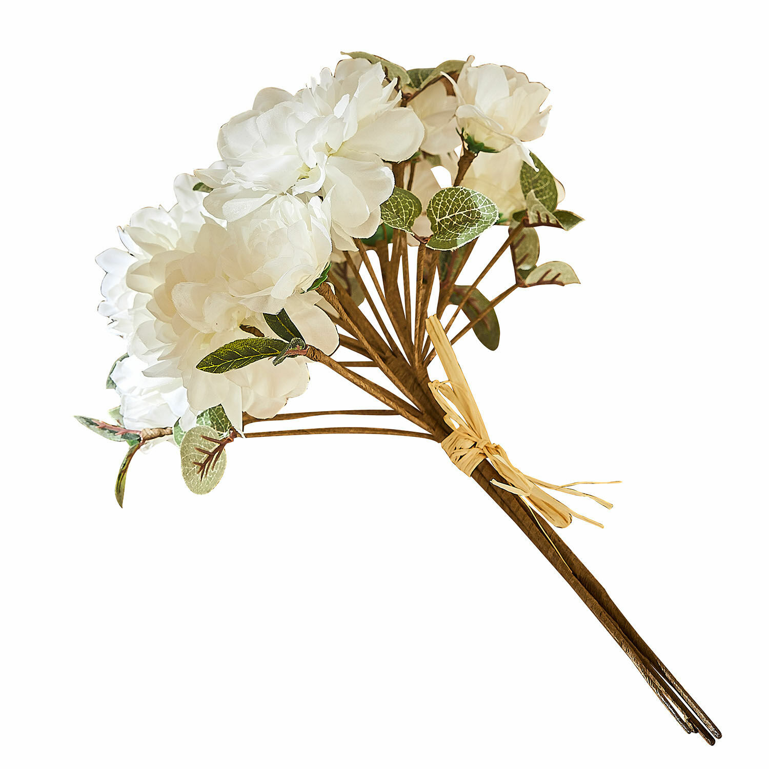 Bouquet décoratif Quérisse Bouquet de fleurs artificielles blanches avec feuilles vertes et tiges brunes pour décoration intérieure