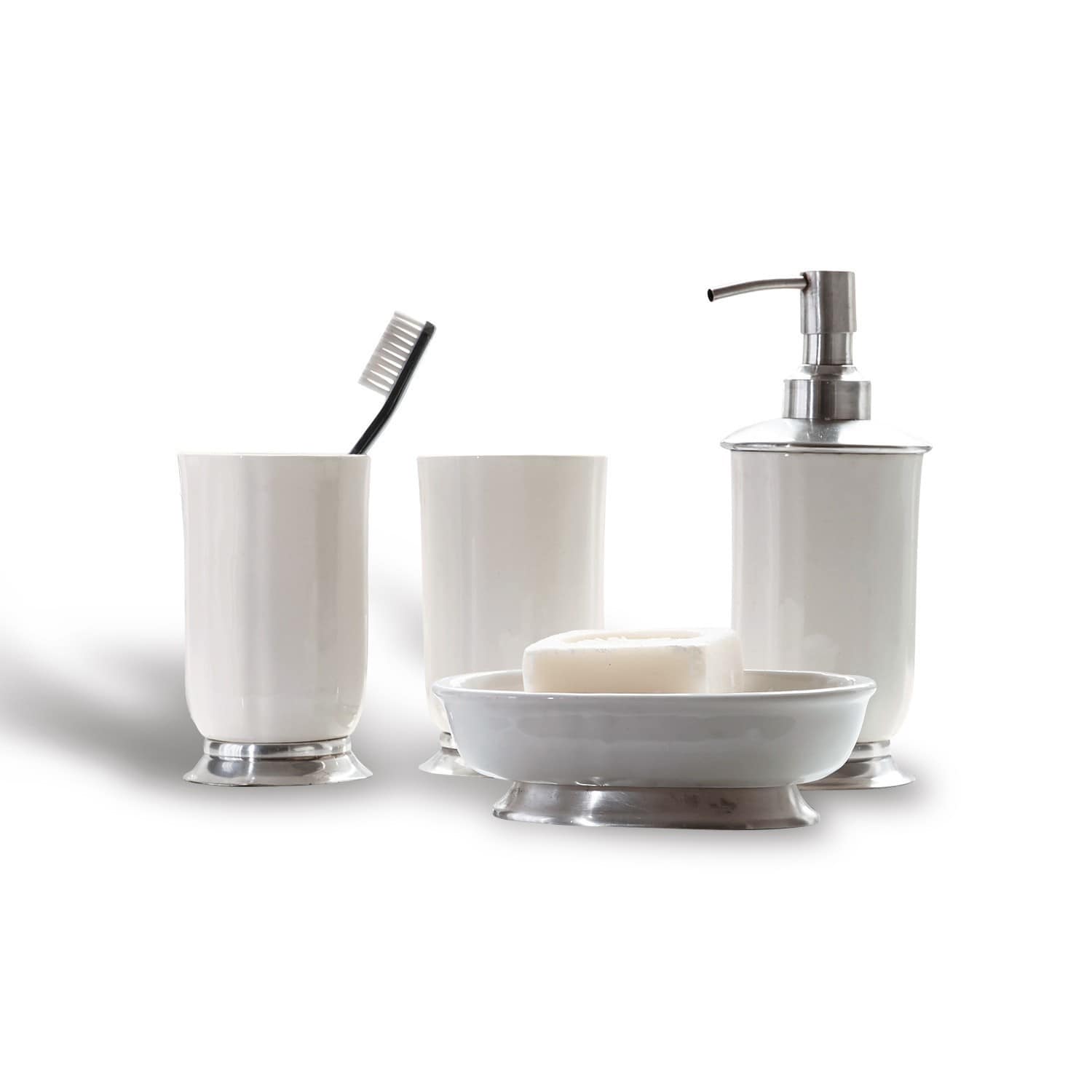 Set de salle de bains Millicent Ensemble de salle de bain en céramique blanche avec détails métalliques, distributeur et porte-savon inclus
