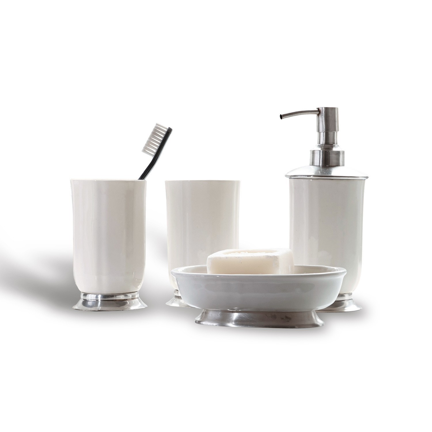 Set de salle de bains Millicent Ensemble de salle de bain en céramique blanche avec détails métalliques, distributeur et porte-savon inclus