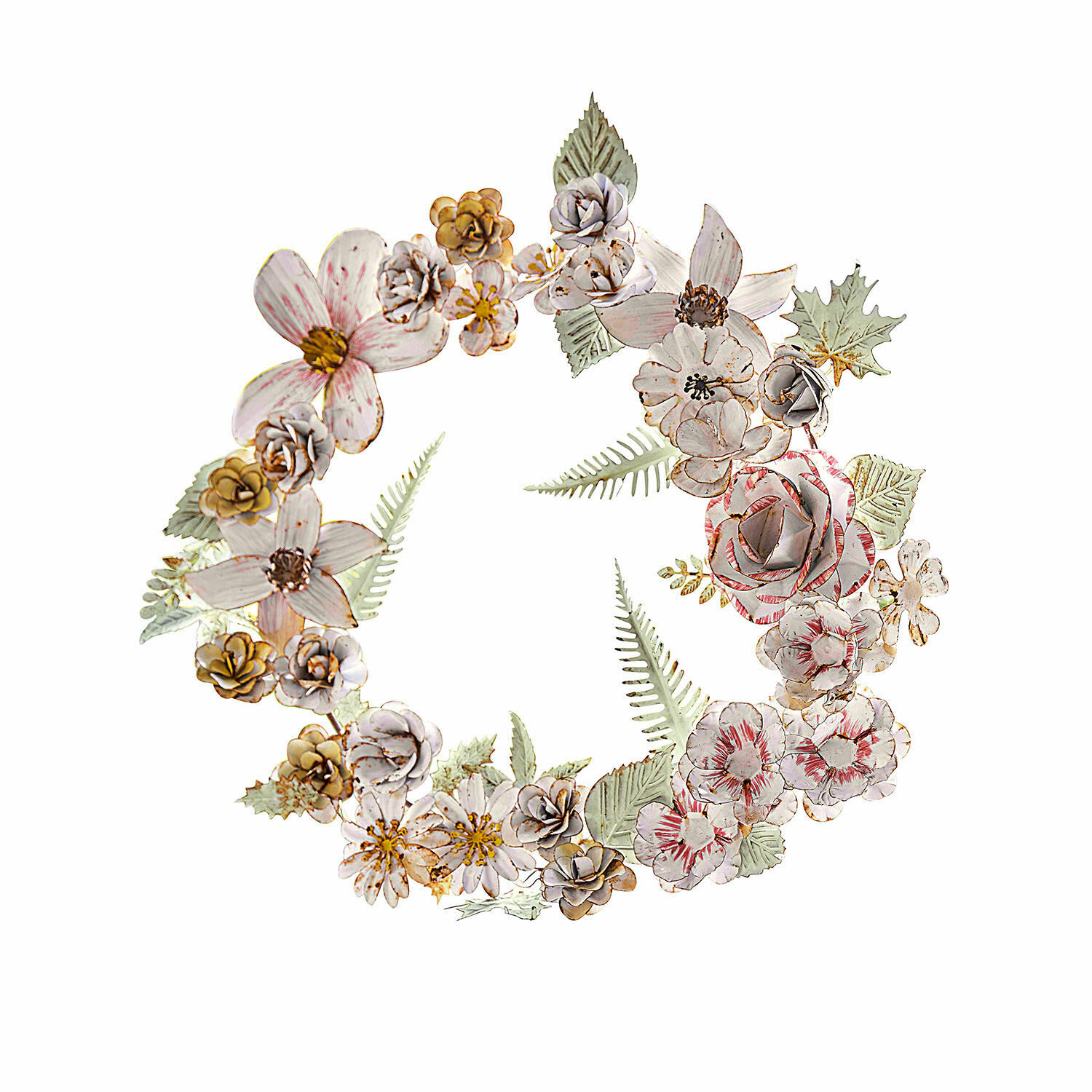 Couronne Jesse Couronne décorative en métal avec fleurs et feuilles pastel pour décoration intérieure élégante