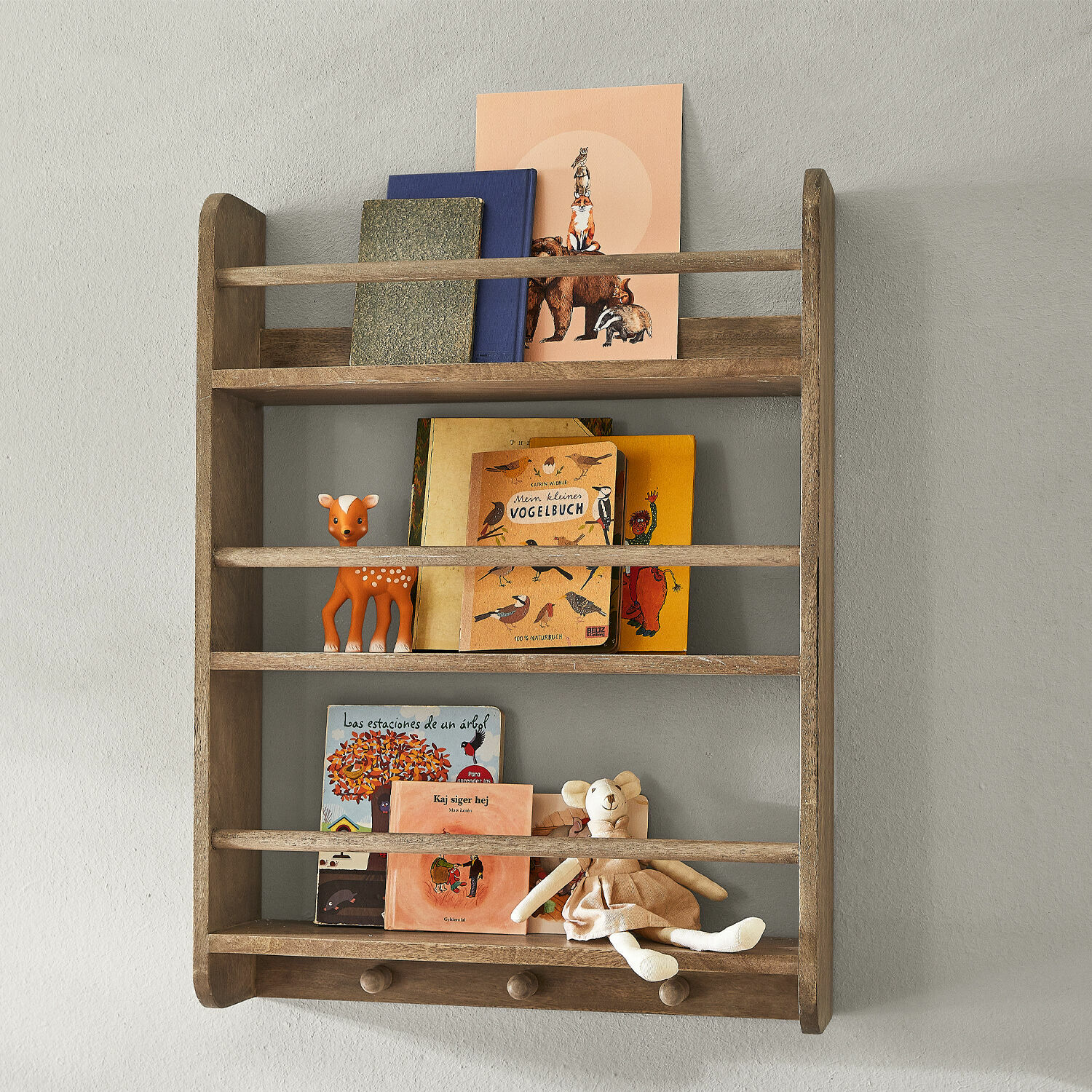 Étagère murale Quenby Étagère murale en bois naturel avec livres et jouets pour chambre d'enfant décorative