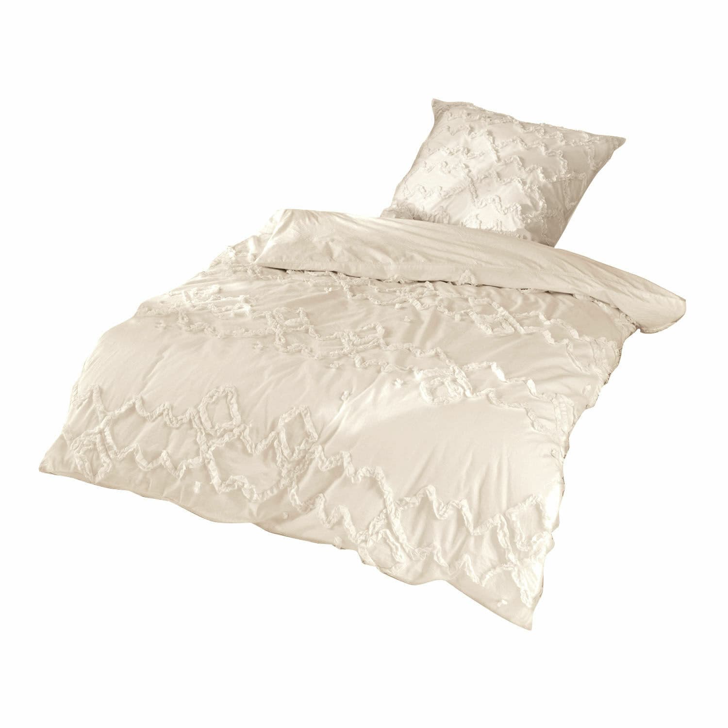 Parure de lit Élaine Parure de lit beige en coton avec motif décoratif, douce et élégante pour la chambre