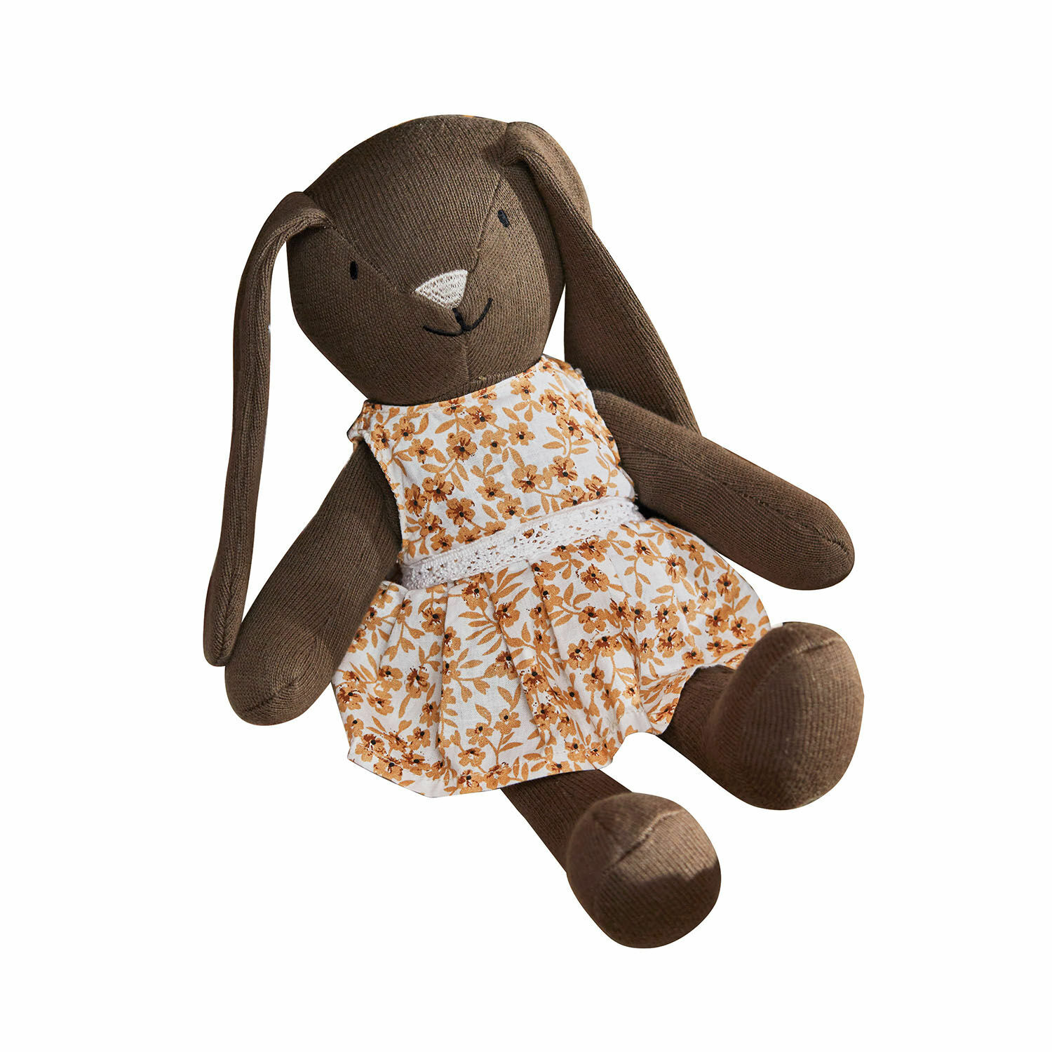 Peluche Pippaloo Lapin en peluche marron avec robe fleurie beige et orange, jouet doux pour enfants