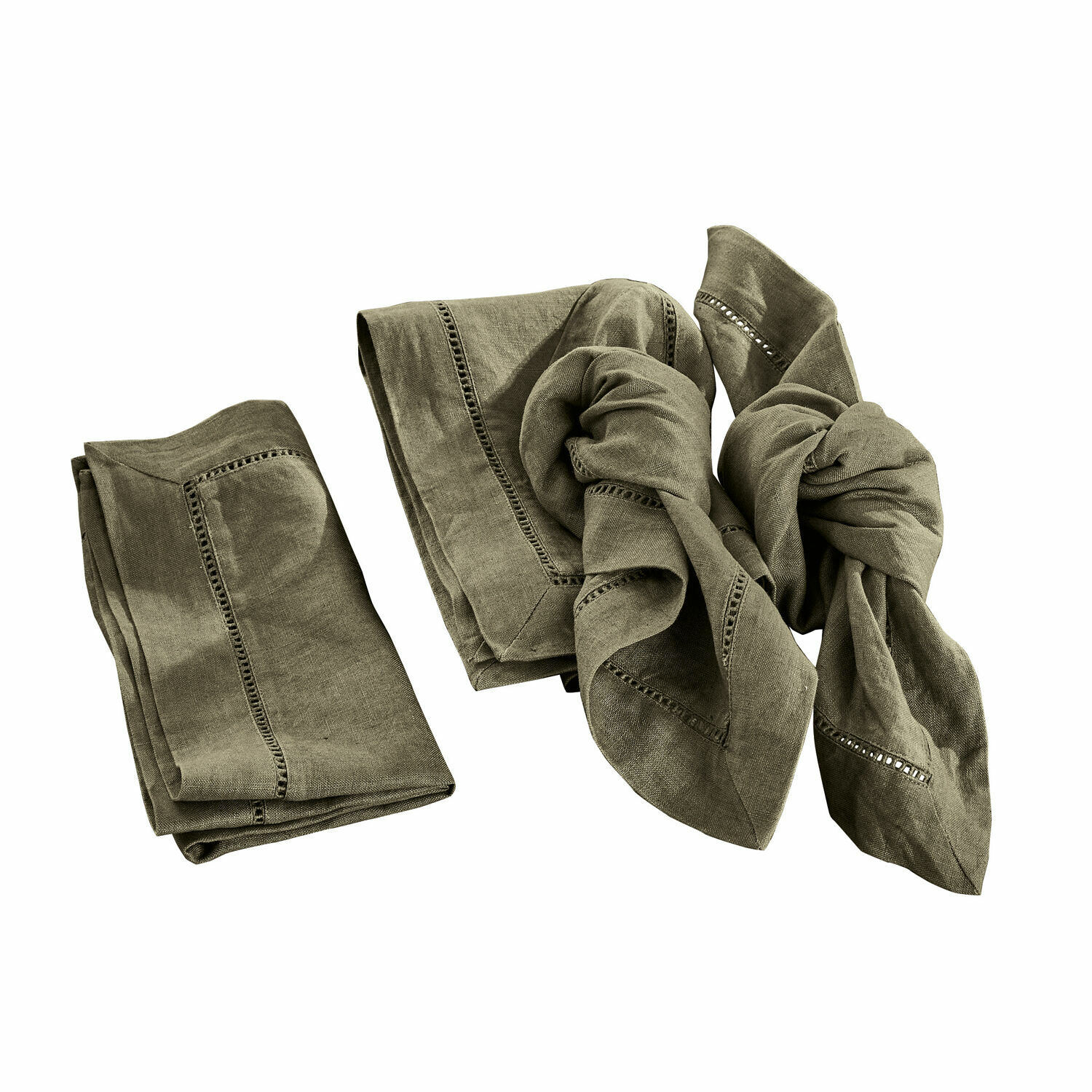 Lot de 4 serviettes Covent Garden Ensemble de serviettes en lin vert avec couture décorative pour décoration de table