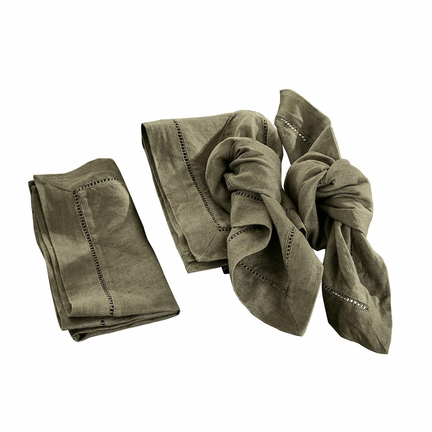 Lot de 4 serviettes Covent Garden Ensemble de serviettes en lin vert avec couture décorative pour décoration de table