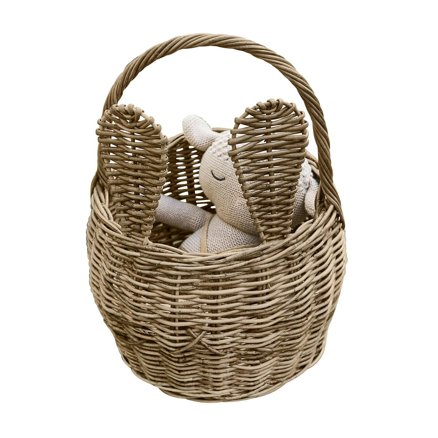 Panier Whimsywood Panier en osier naturel en forme de lapin avec oreilles et peluche beige à l'intérieur