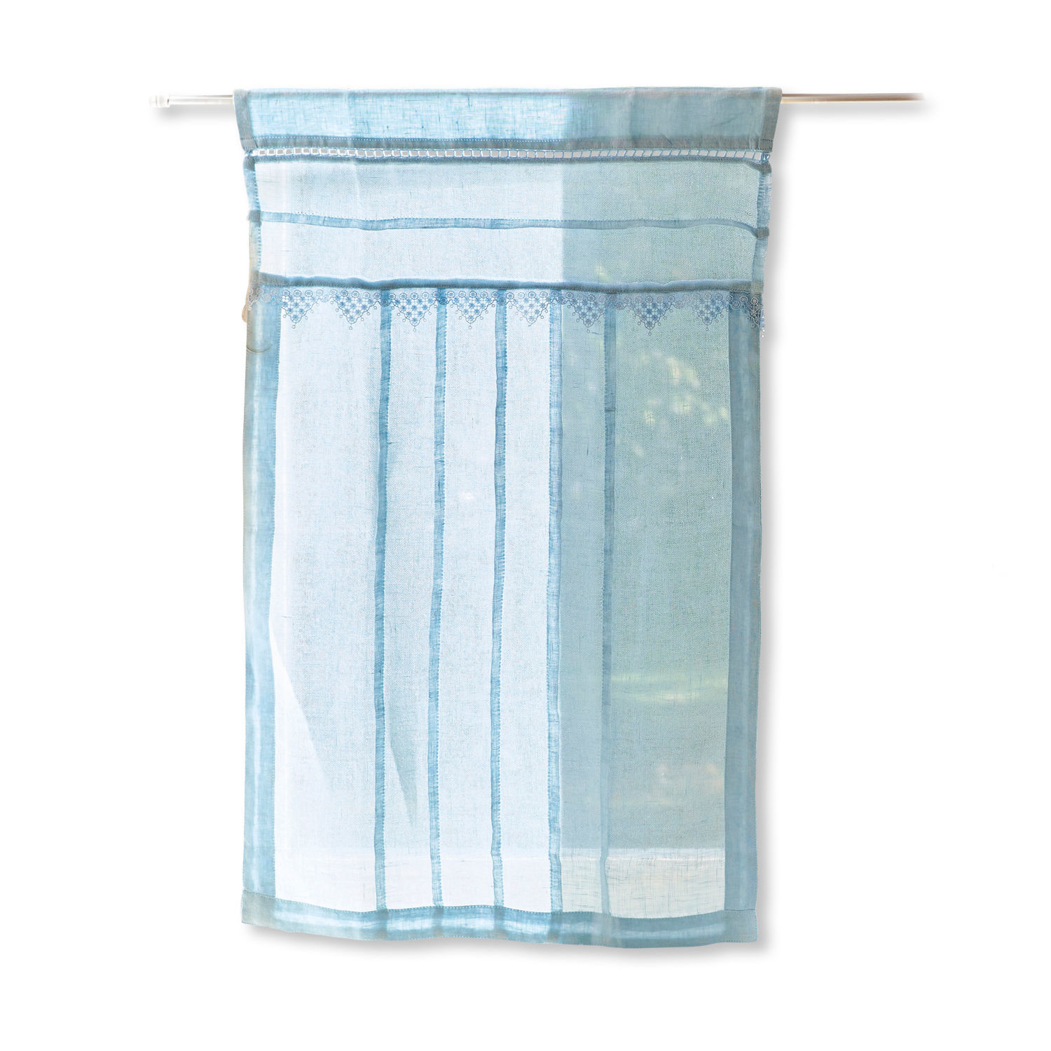 bleu Voilage bleu Chailly en tissu léger avec motif délicat et rayures, décoration de fenêtre élégante