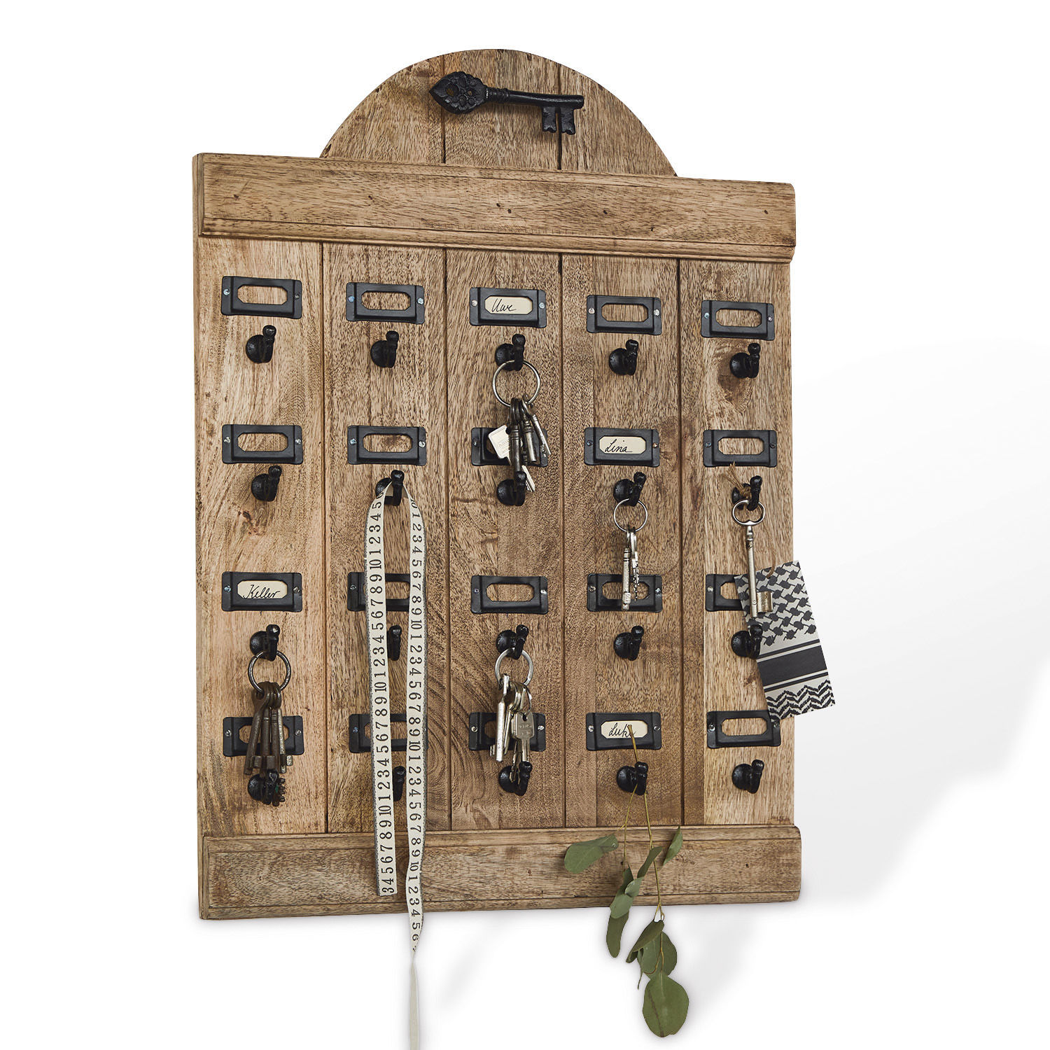 Panneau porte-clés Kardifa Porte-clés mural en bois naturel avec crochets métalliques et étiquettes pour organisation