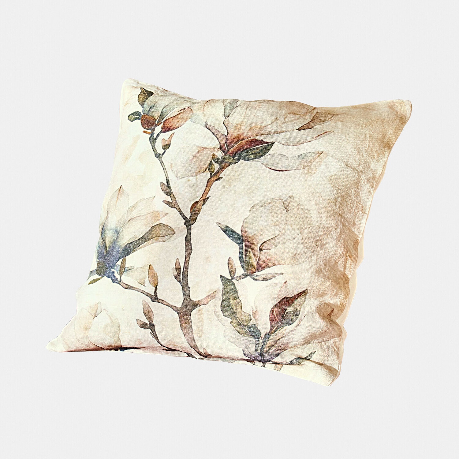 Housse de coussin Aurélines Coussin en lin beige avec motif floral de magnolia, décoratif et doux pour le salon