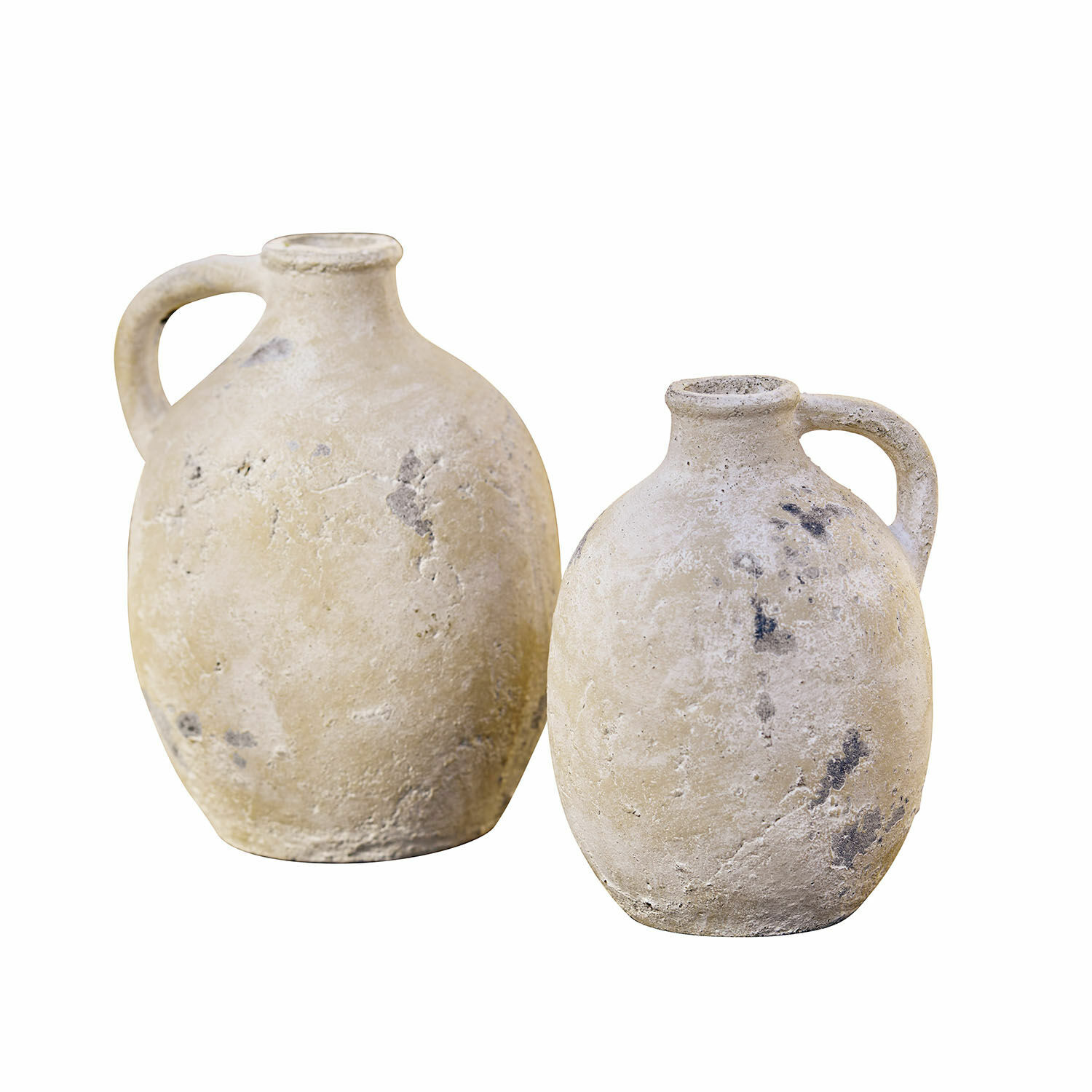 Lot de 2 vases Yvorne Deux cruches en céramique beige avec anse au style rustique pour décoration intérieure