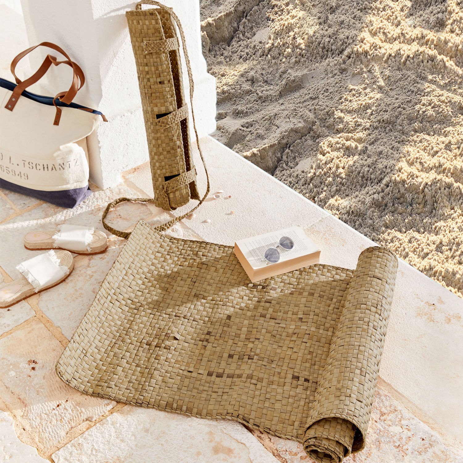 Natte de plage paille et coton Natte de plage paille et coton