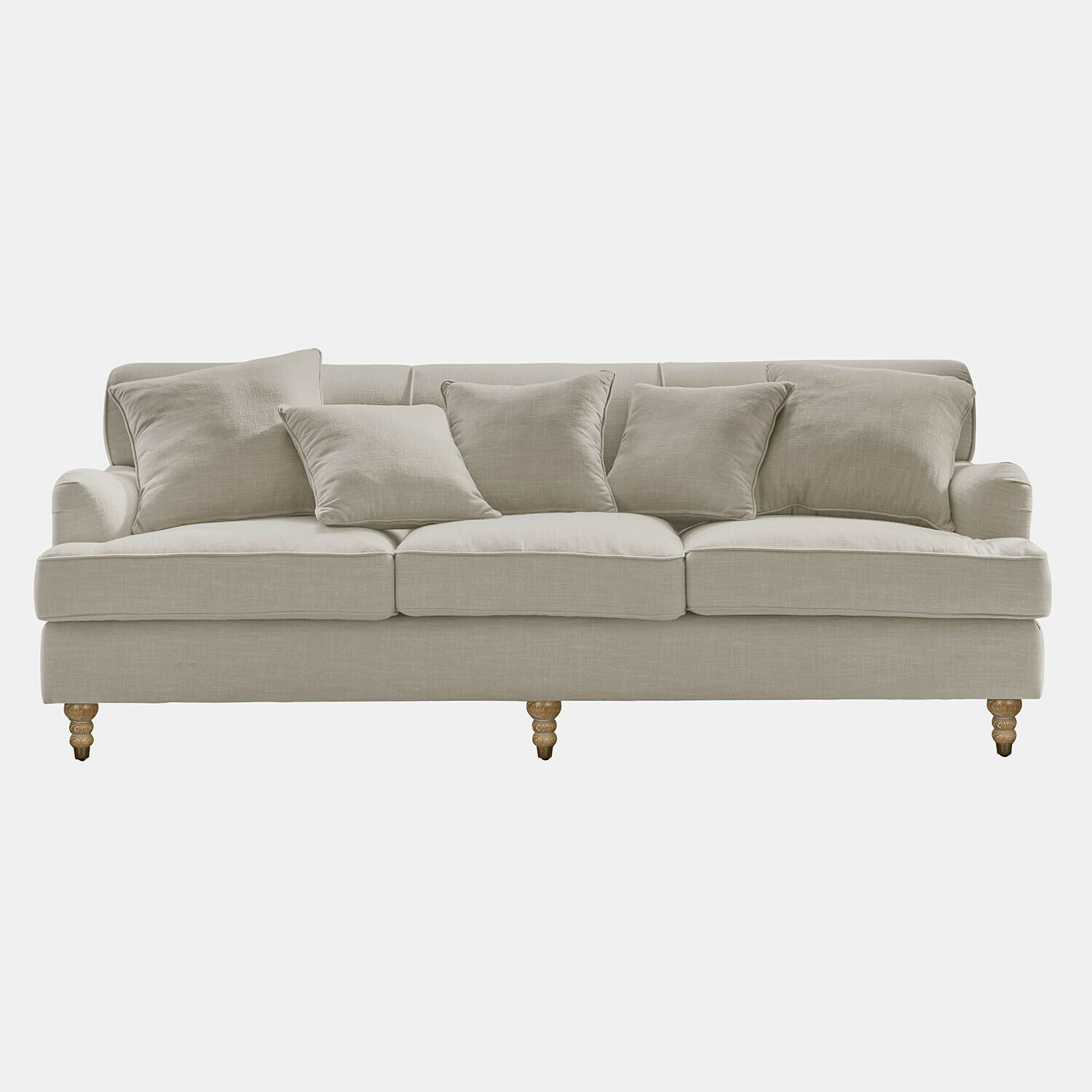 Canapé Isa Canapé beige en tissu avec coussins et pieds en bois, meuble confortable pour salon