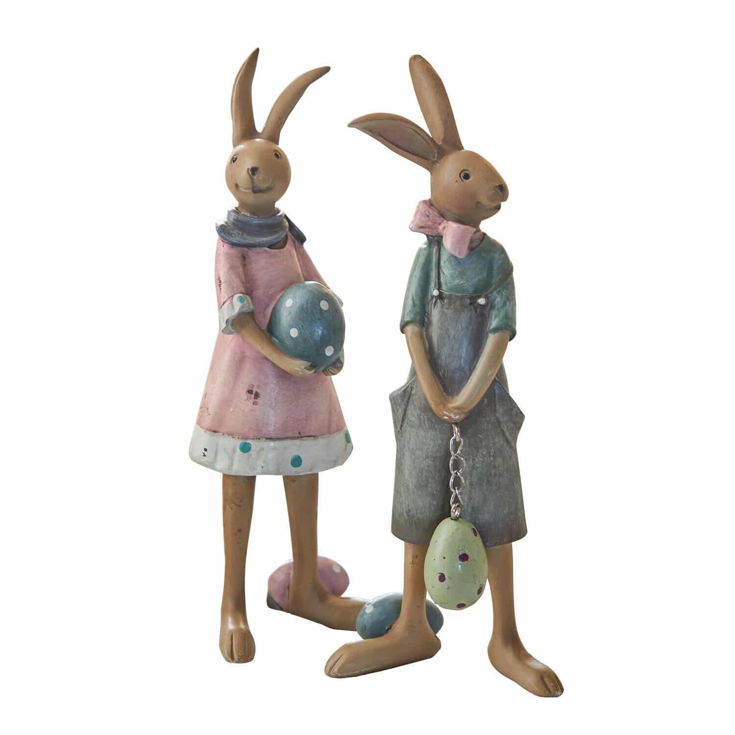 Lot de 2 lapins Sivalex Deux figurines de lapins décoratifs en métal aux couleurs pastel avec œufs de Pâques
