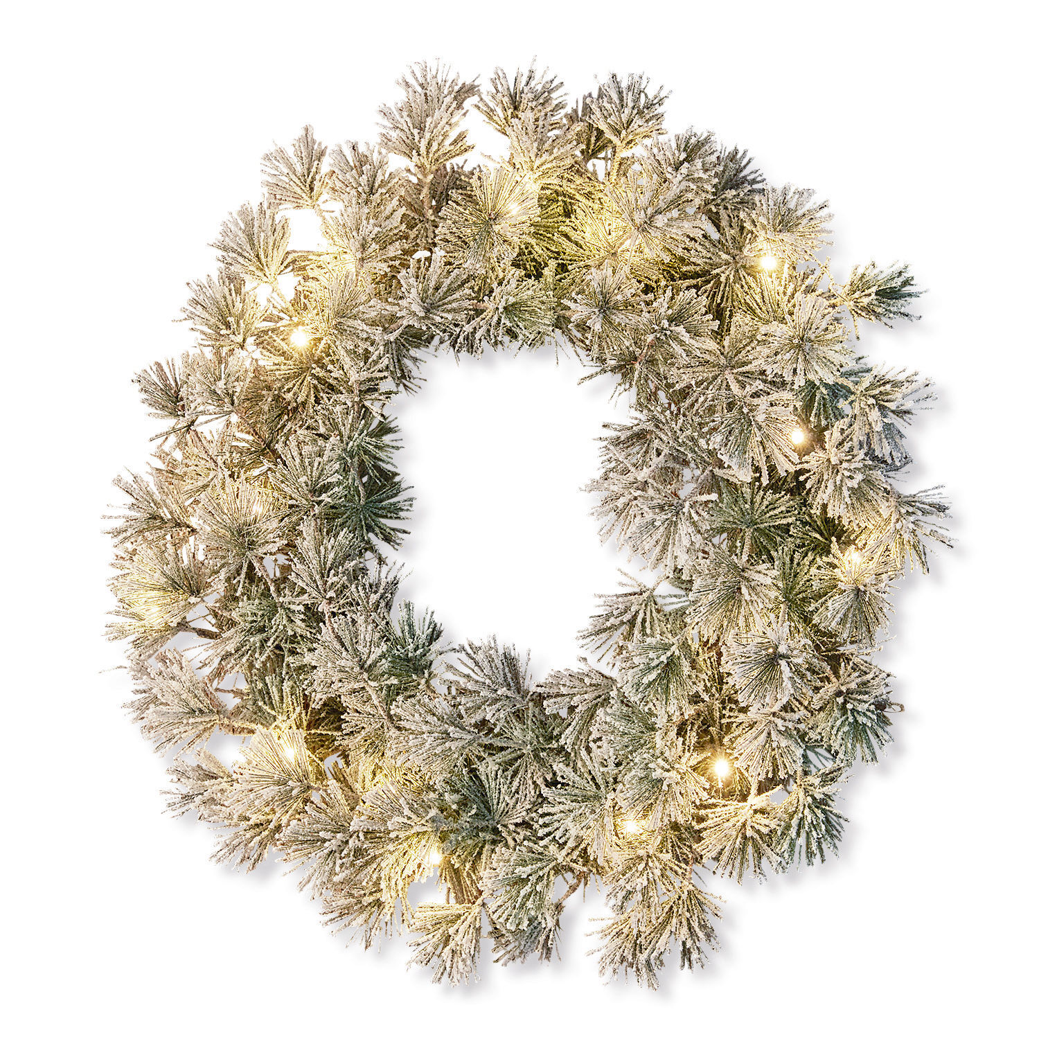 Couronne à LED Vire Couronne de Noël enneigée avec aiguilles vertes et lumières LED chaudes pour décoration intérieure