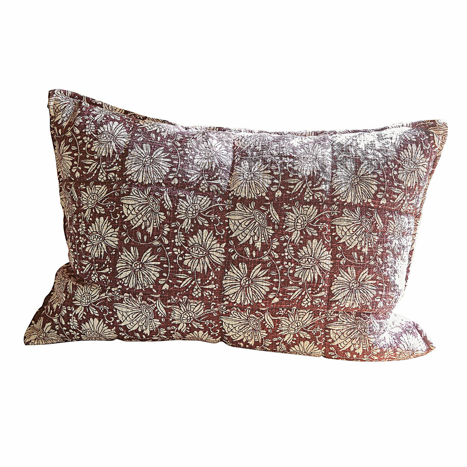 Housse de coussin Soleique Coussin décoratif rectangulaire en coton bordeaux avec motif floral blanc pour salon