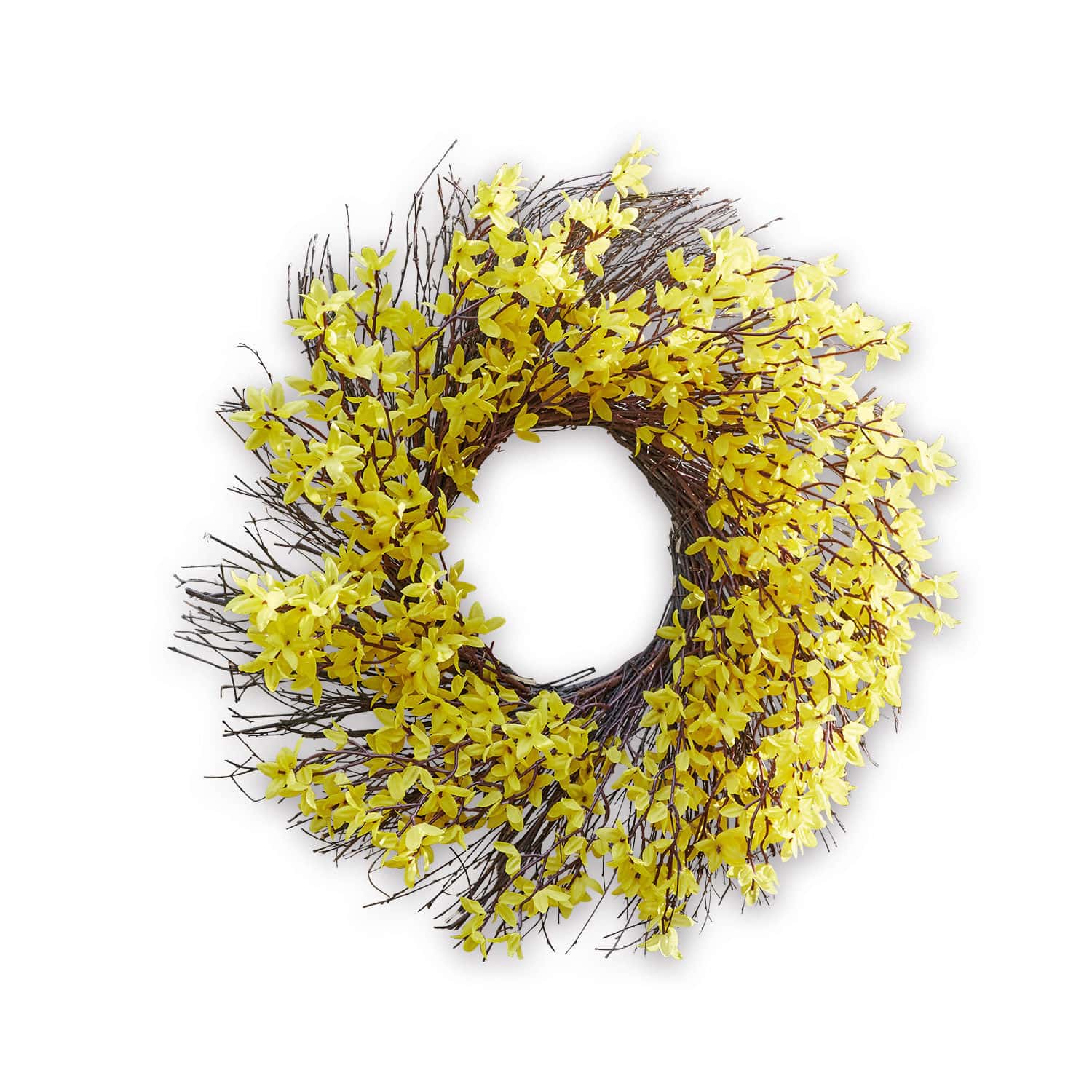 Couronne Gillery Couronne décorative avec fleurs jaunes et branches, matériau naturel, décoration murale printanière