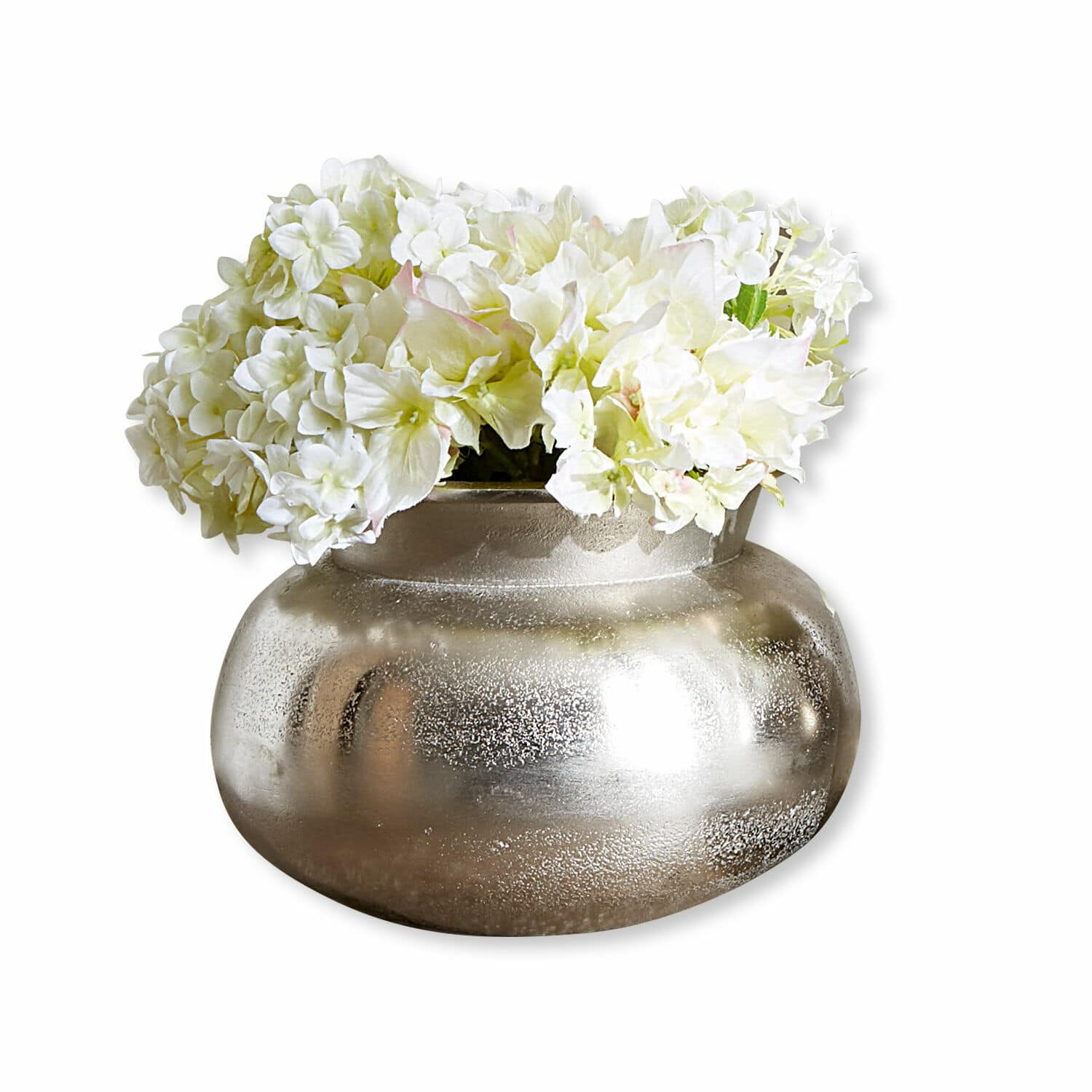 Vase Hadrien Vase en métal argenté avec fleurs blanches décoratives pour décoration intérieure