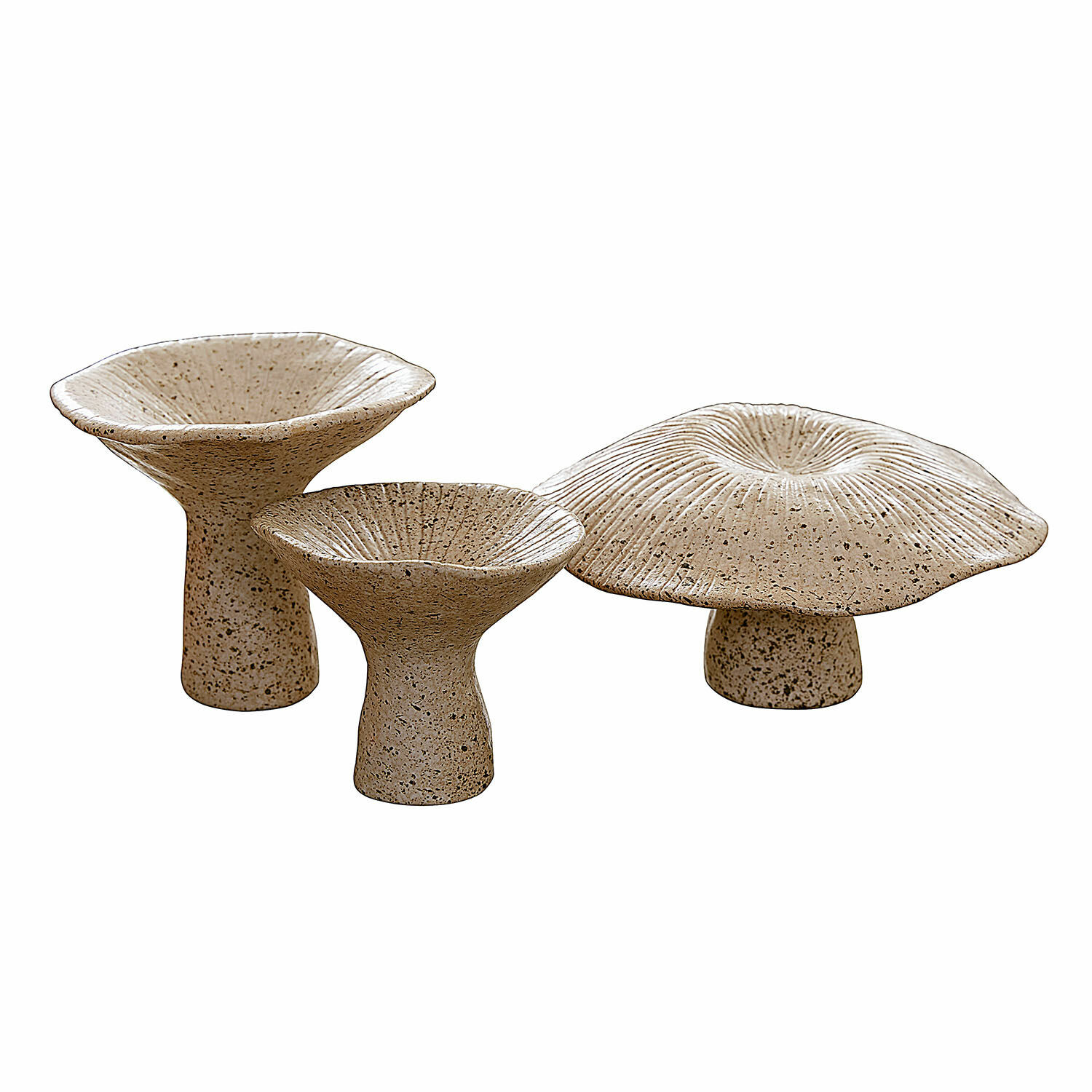 Lot de 3 champignons décoratifs Safoura Ensemble de trois décorations en céramique beige en forme de champignons pour décoration intérieure
