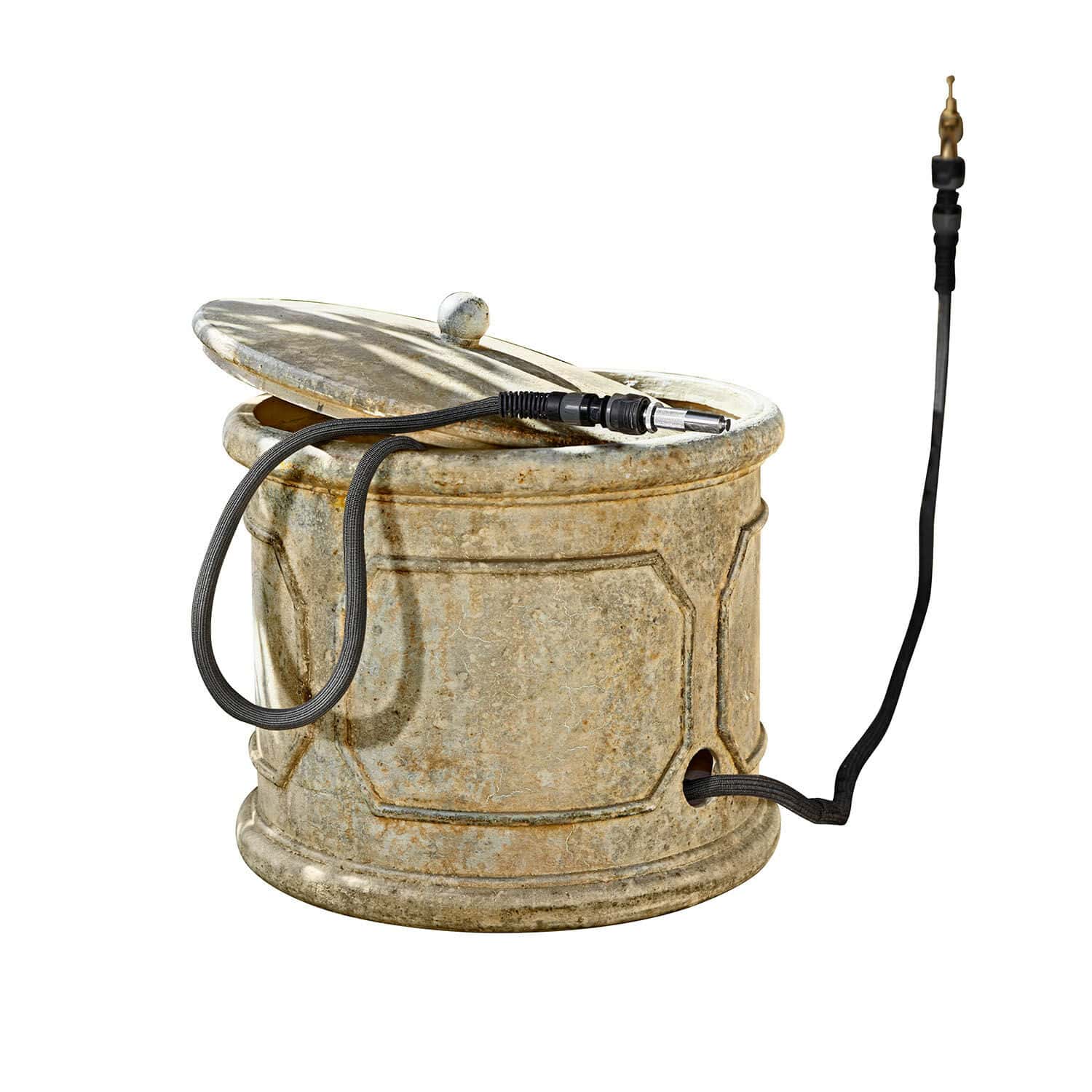Pot pour tuyau d'arrosage Filervo Boîte ronde en pierre beige avec couvercle et câble noir pour décoration intérieure