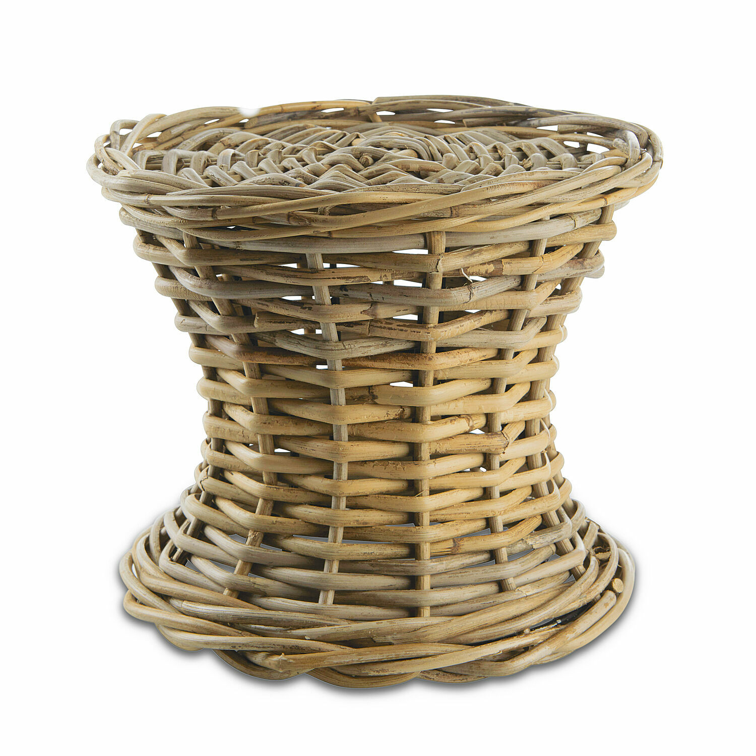Support Duras Tabouret rond en rotin couleur naturelle, meuble léger et durable pour intérieur et jardin