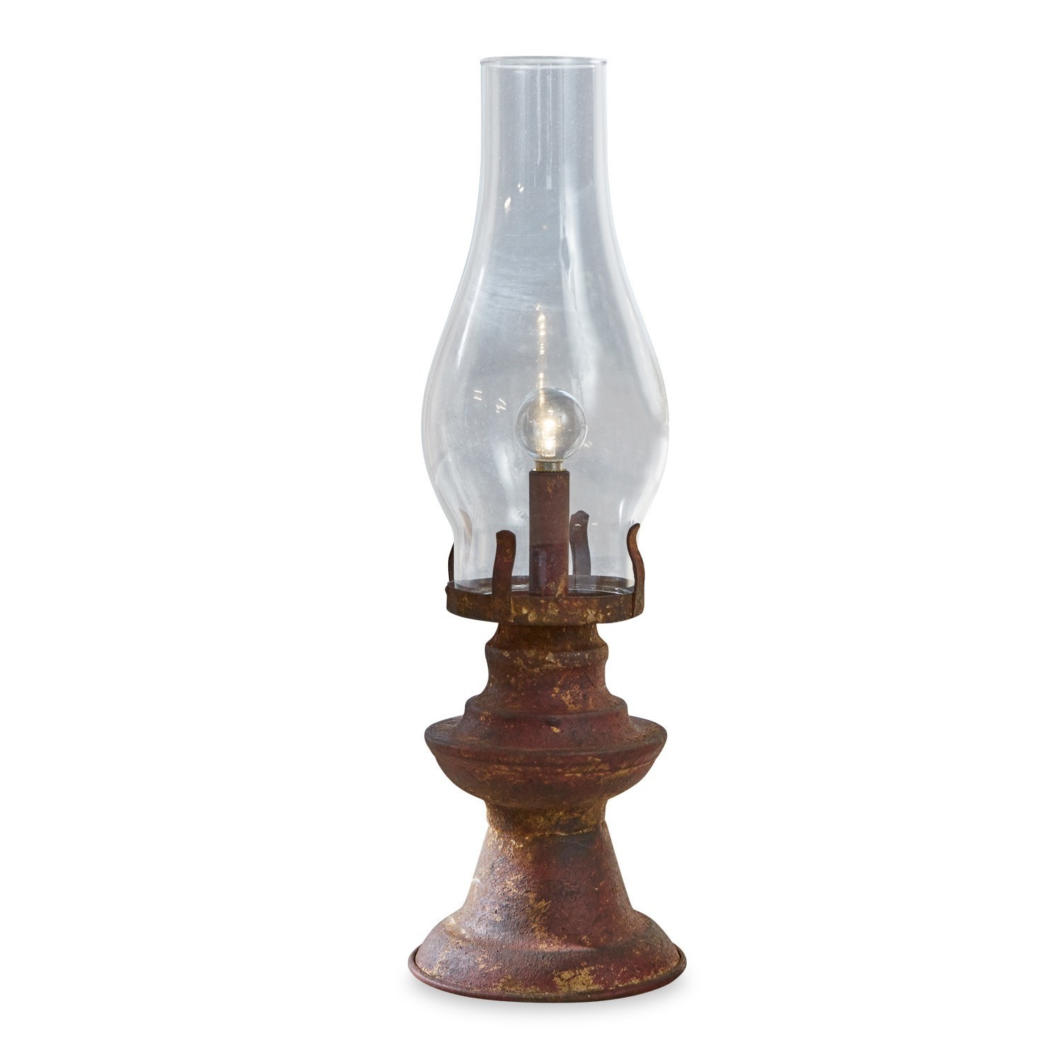 Lanterne LED Quinn Lampe à huile rustique avec base en métal rouillé et abat-jour en verre, décoration vintage
