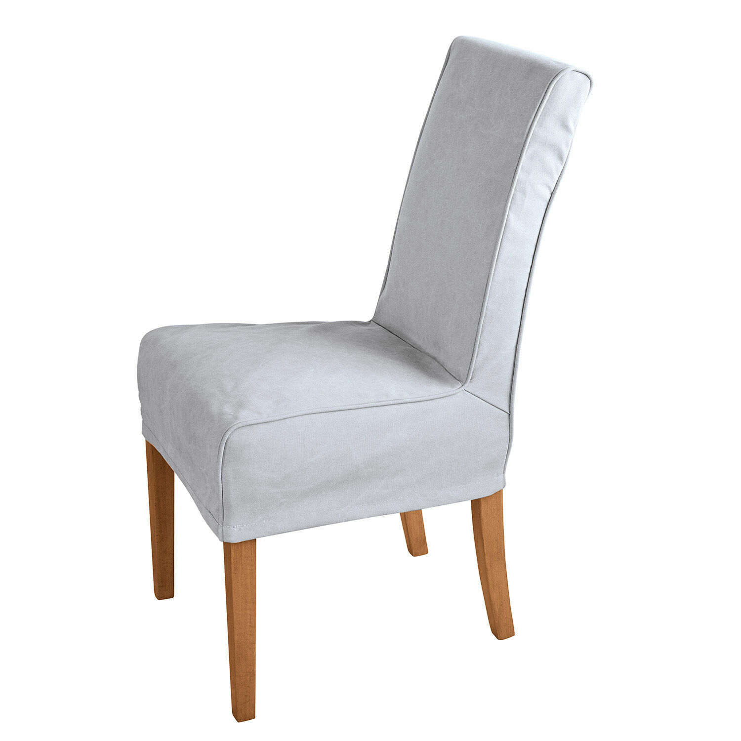 Chaise rembourrée grise avec pieds en bois, siège confortable pour salle à manger