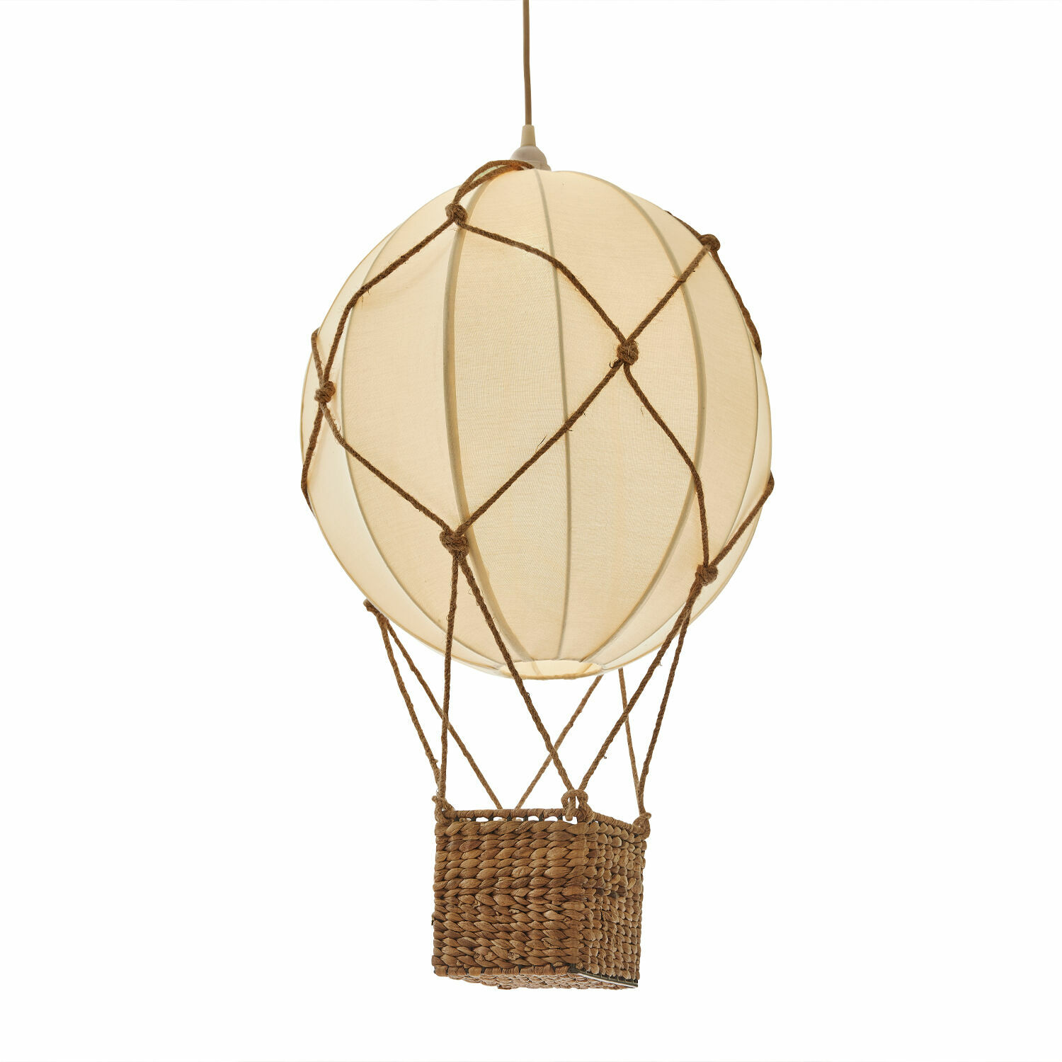 Suspension Plumillon Suspension en forme de montgolfière en tissu beige et corde naturelle pour décoration intérieure