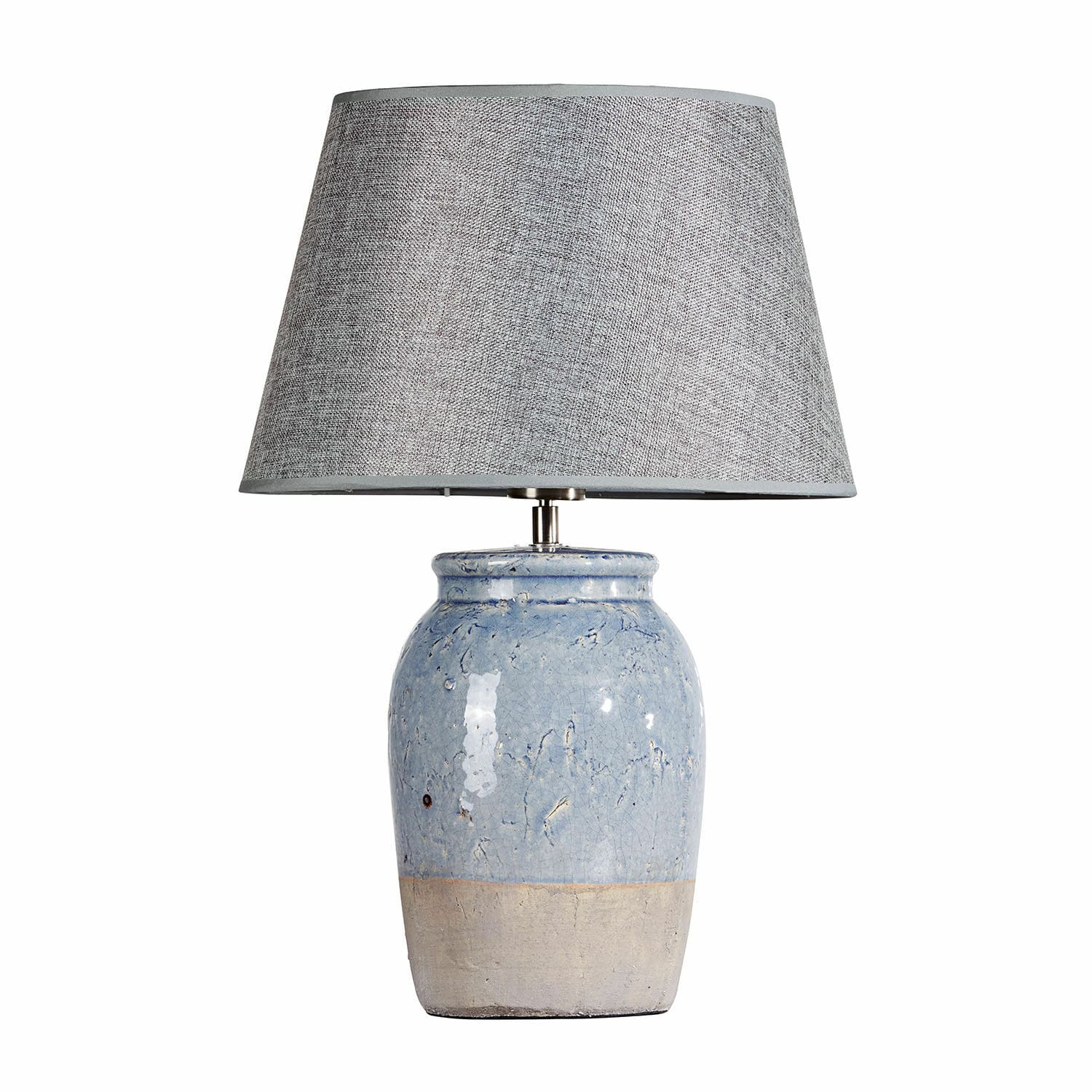 Lampe à poser Manly Lampe de table avec base en céramique bleue et abat-jour gris en tissu pour salon