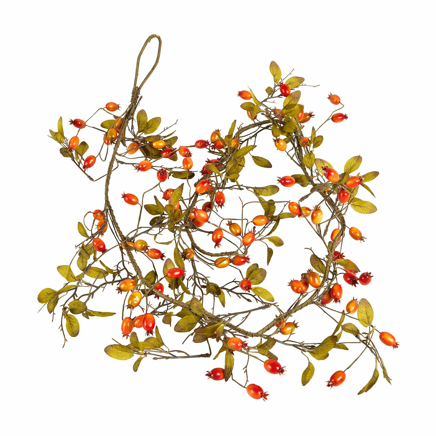 Guirlande Silovar Guirlande décorative avec fruits rouges et orange de cynorrhodon et feuilles vertes